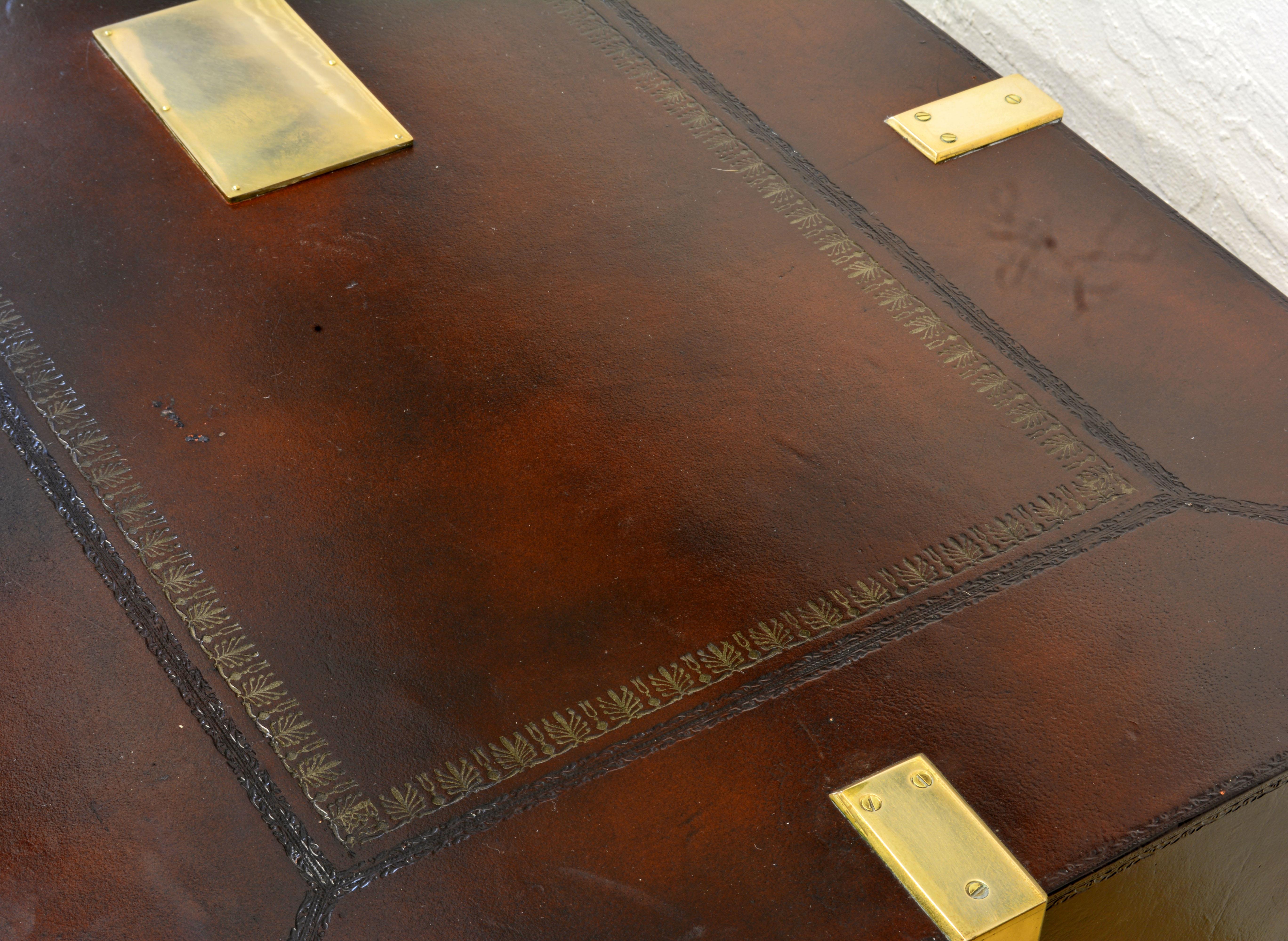 Maitland Smith Colonial Campaign Style Leather Trunk or Coffee Table 1