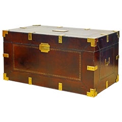 Maitland Smith Colonial Campaign Style Leather Trunk or Coffee Table