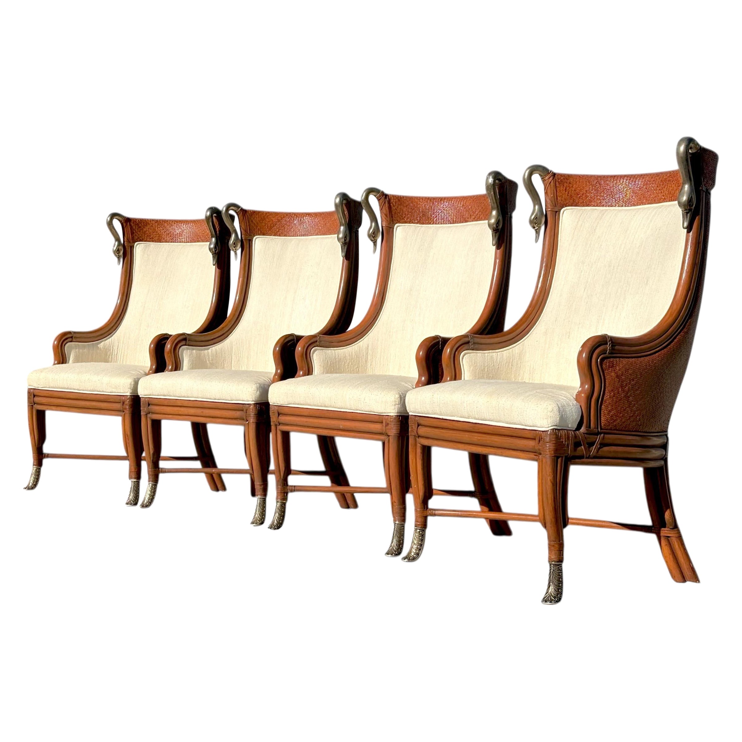 Maitland Smith Colonial Wingback Swan Chairs, set of 4 en vente
