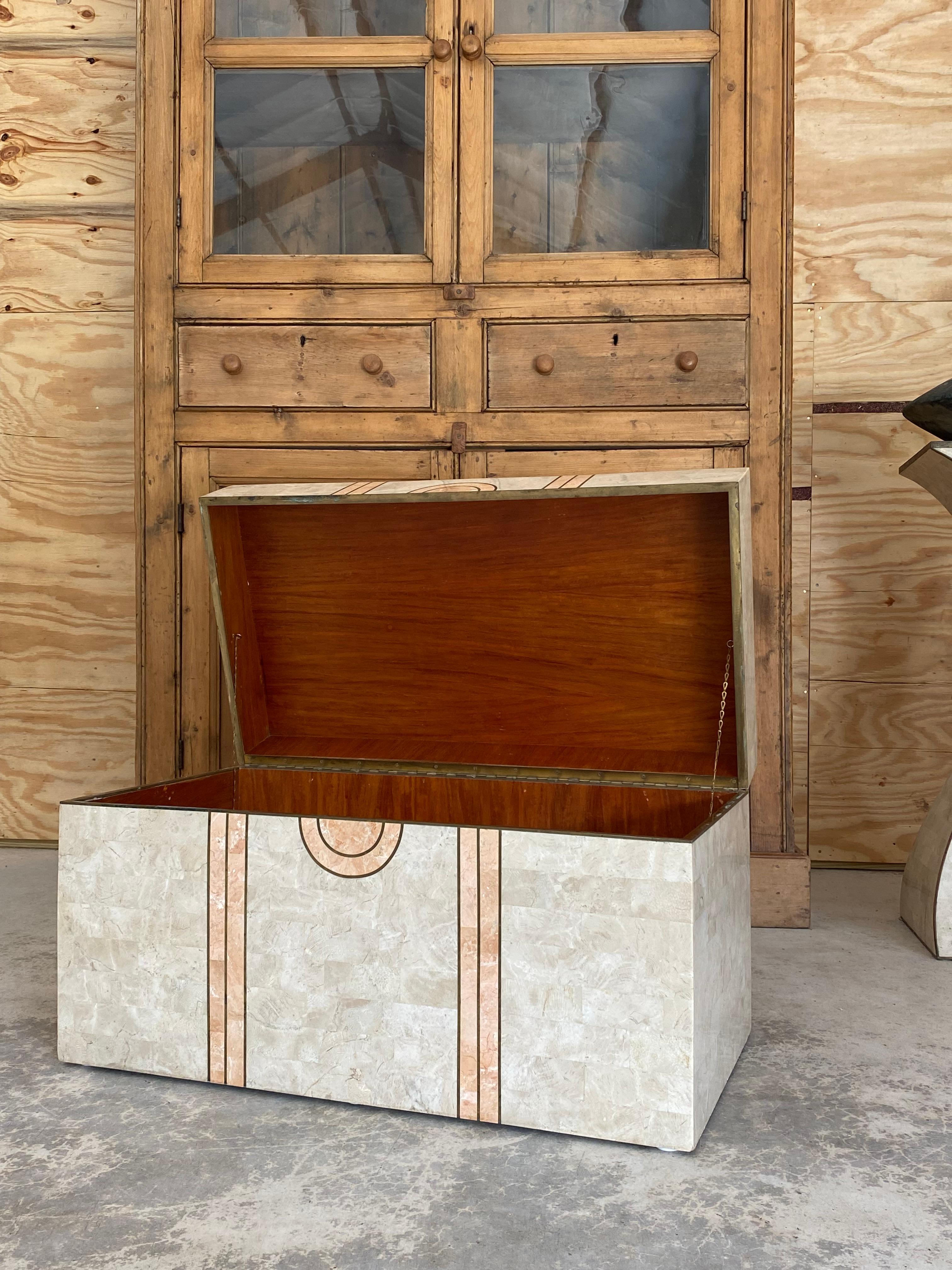 Maitland Smith Coral Trunk with Brass Trim For Sale 4
