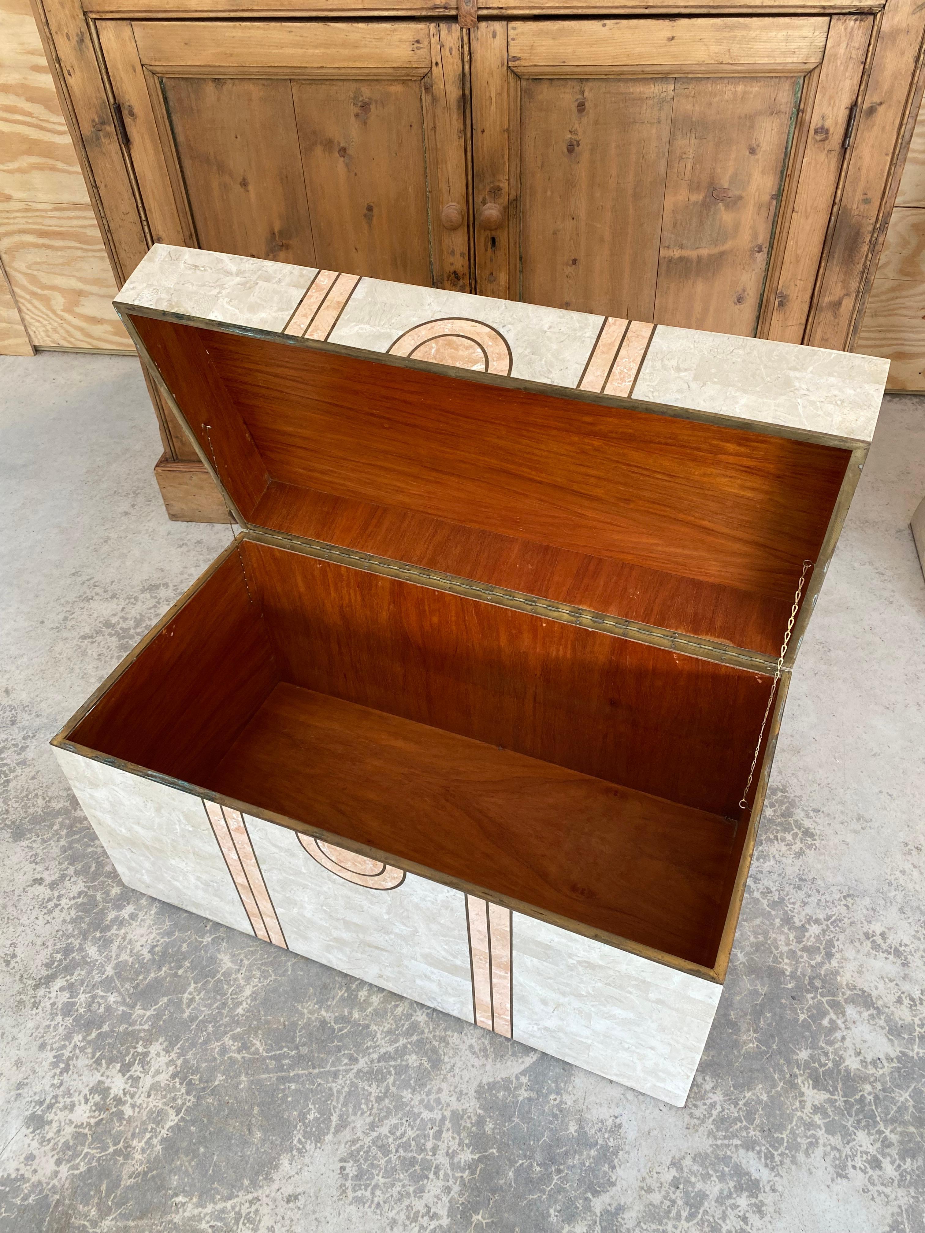 Maitland Smith Coral Trunk with Brass Trim For Sale 5