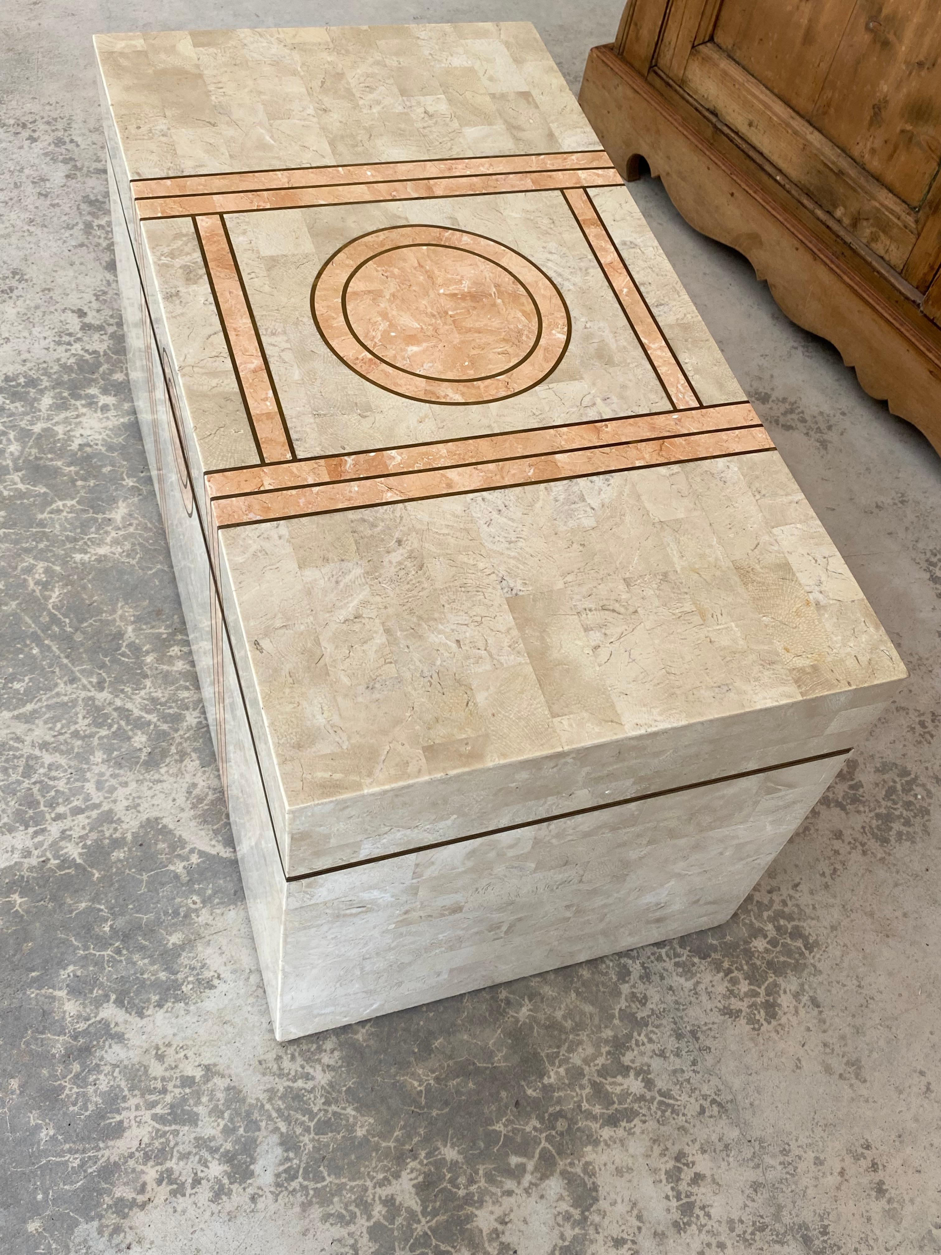 Maitland Smith Coral Trunk with Brass Trim In Good Condition For Sale In Round Top, TX