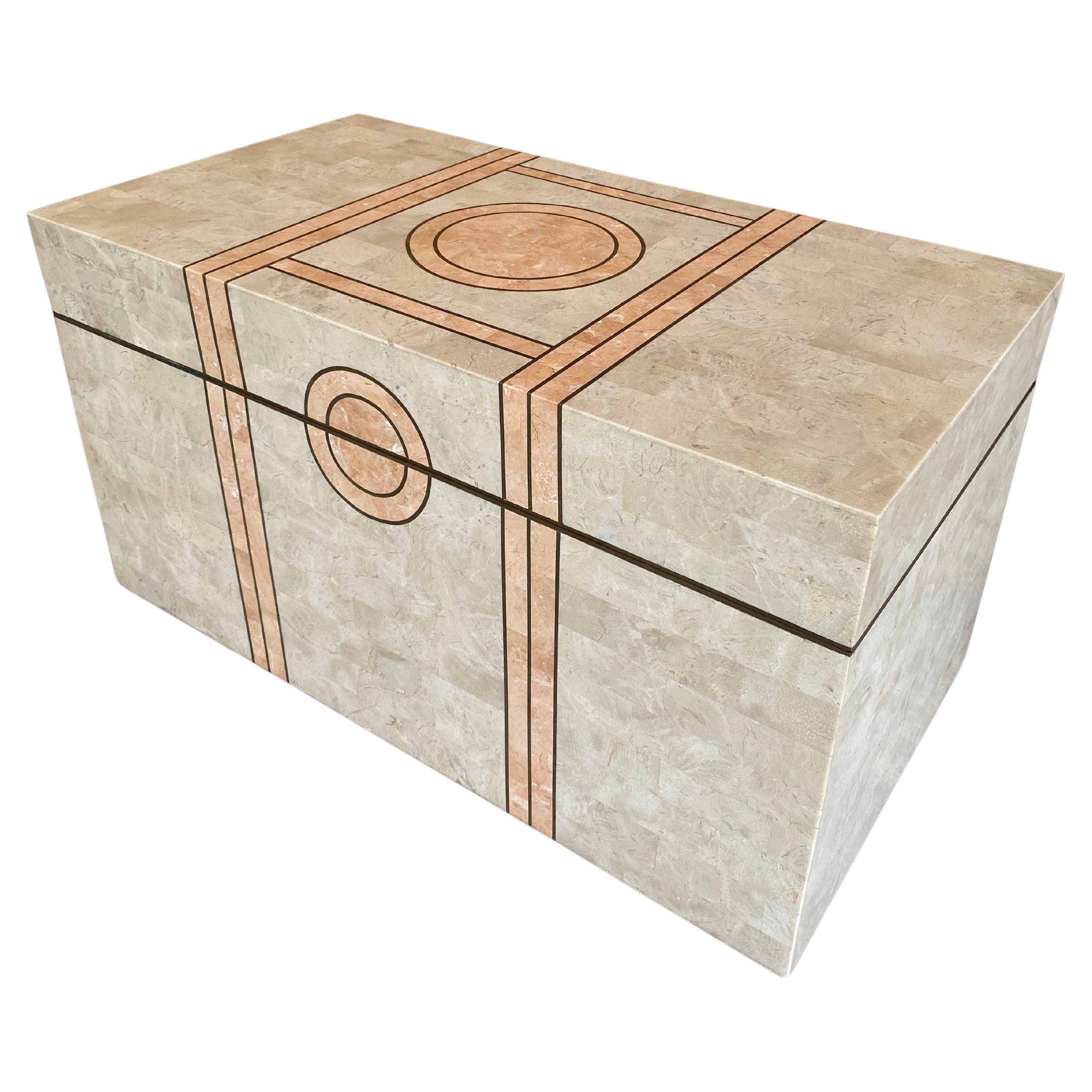 Maitland Smith Coral Trunk with Brass Trim For Sale