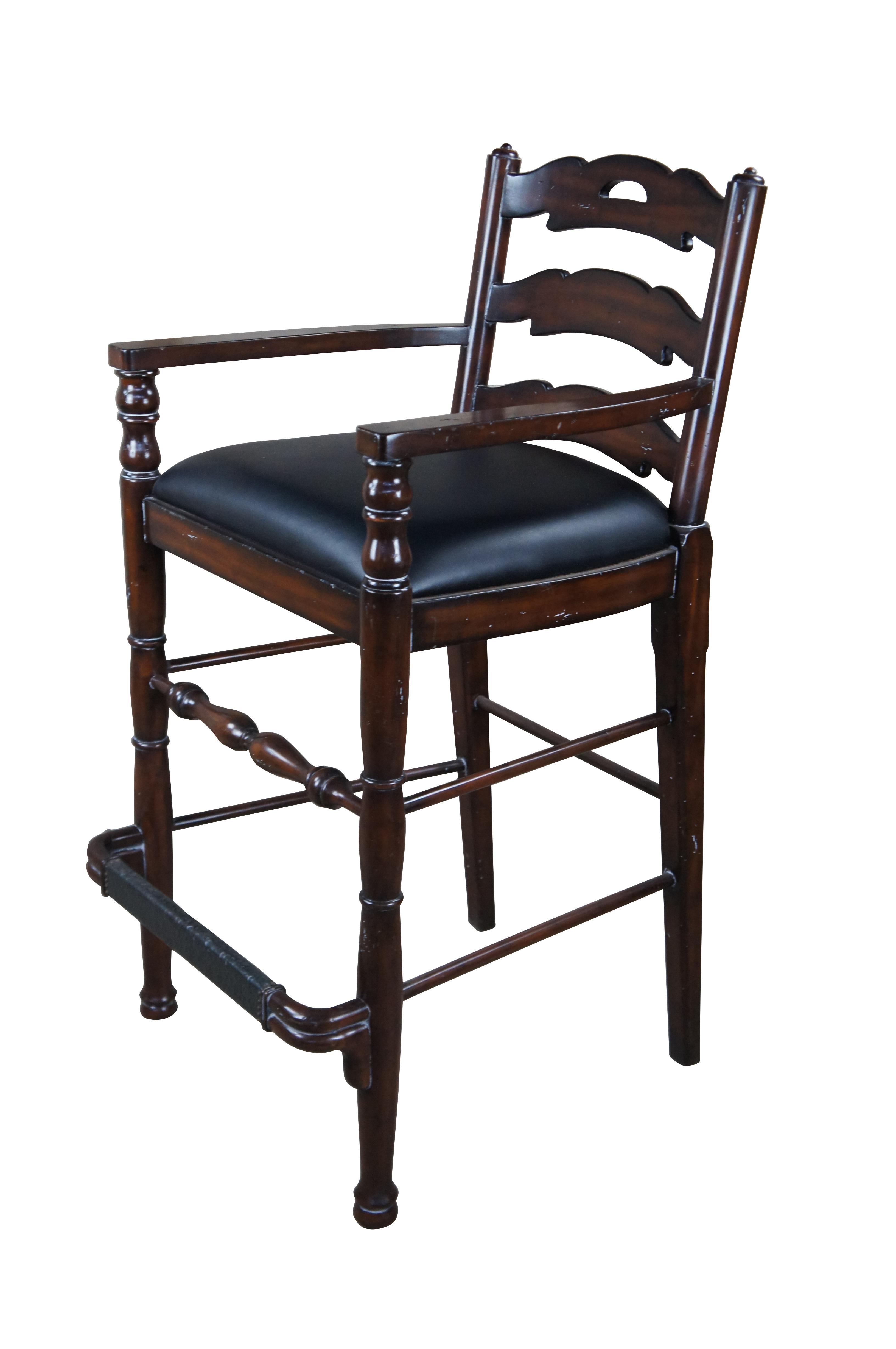 French Provincial Maitland Smith Country French Mahogany & Leather Hunt Club Ladderback Bar Stool  For Sale