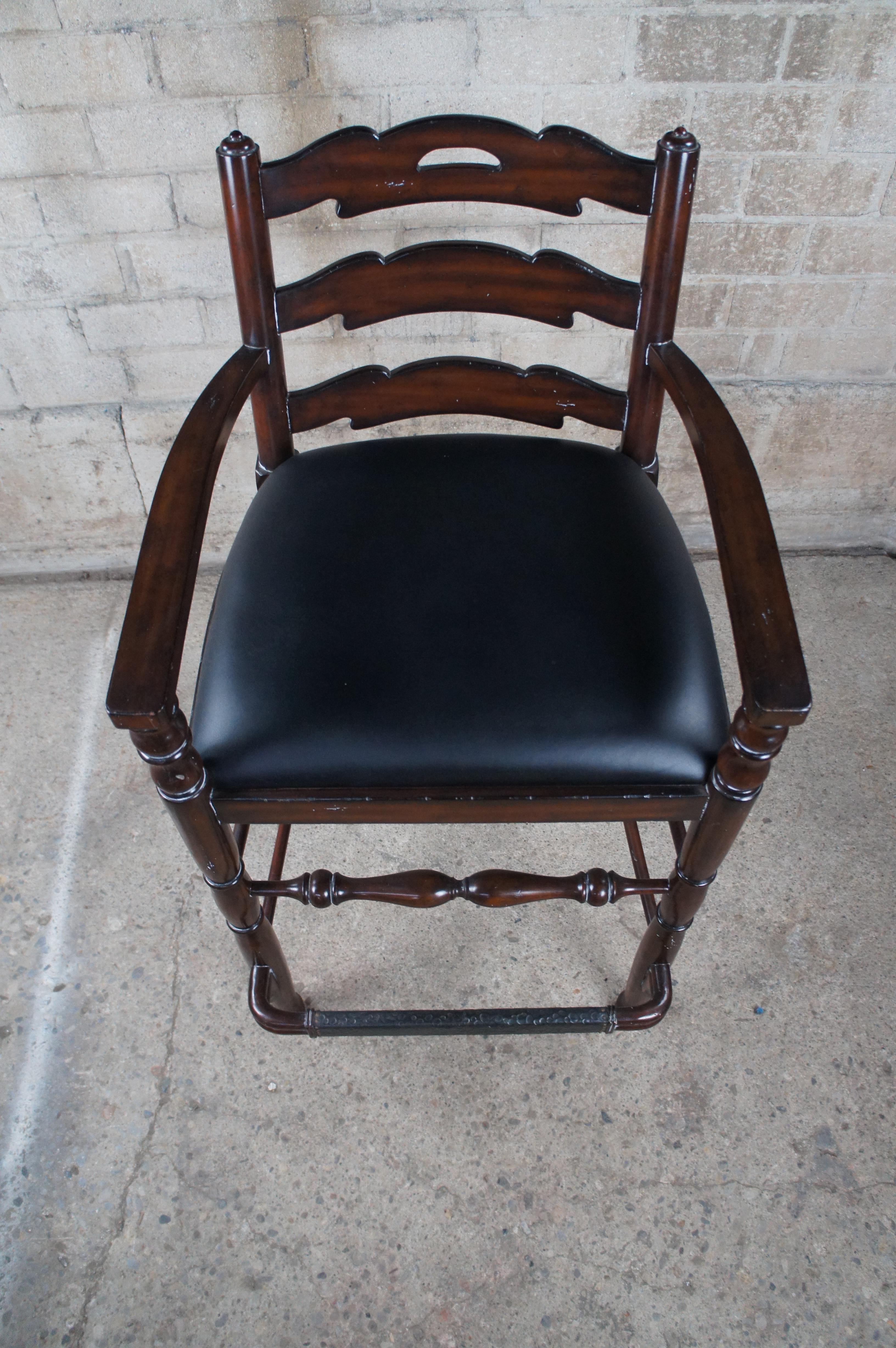 Maitland Smith Country French Mahogany & Leather Hunt Club Ladderback Bar Stool  In Good Condition For Sale In Dayton, OH