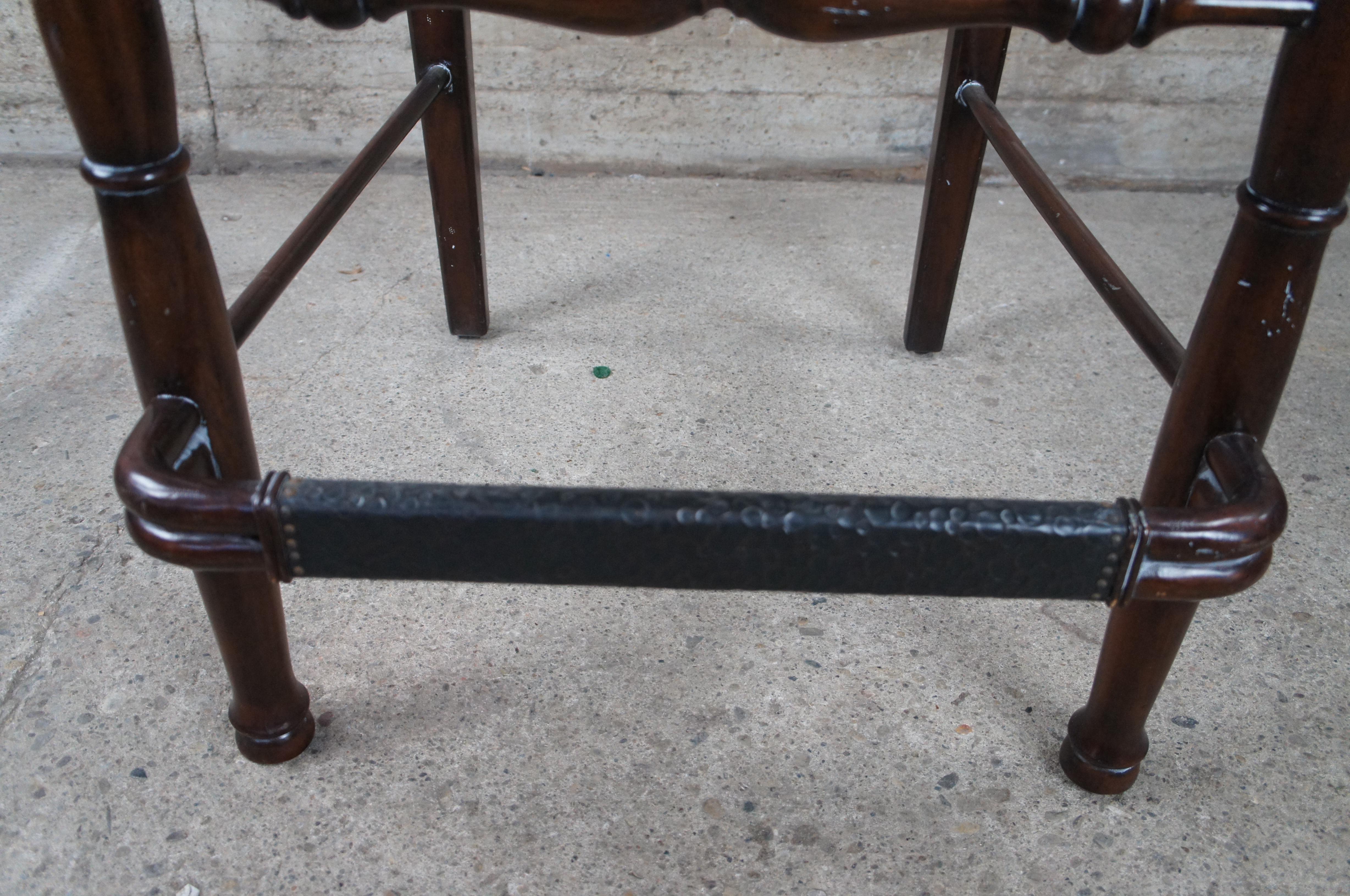 Maitland Smith Taburete de bar Country French Hunt Club de caoba y cuero con respaldo de escalera Cuero en venta