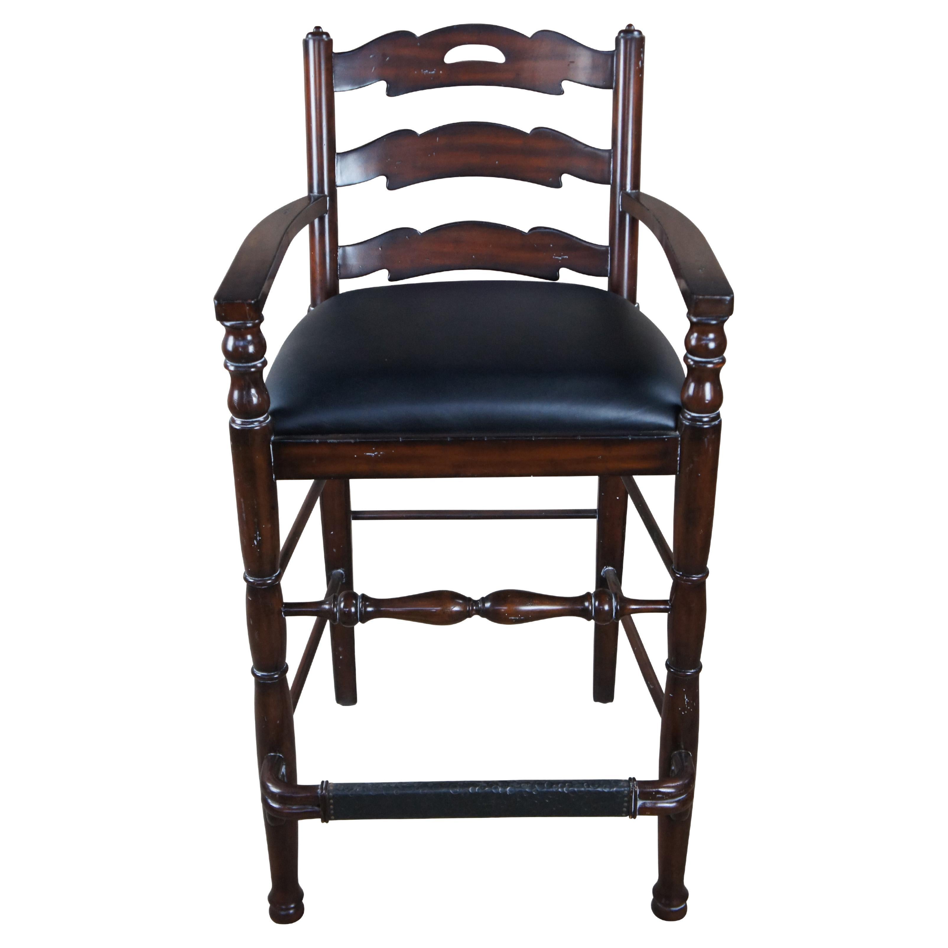 Maitland Smith Country French Mahogany & Leather Hunt Club Ladderback Bar Stool  For Sale