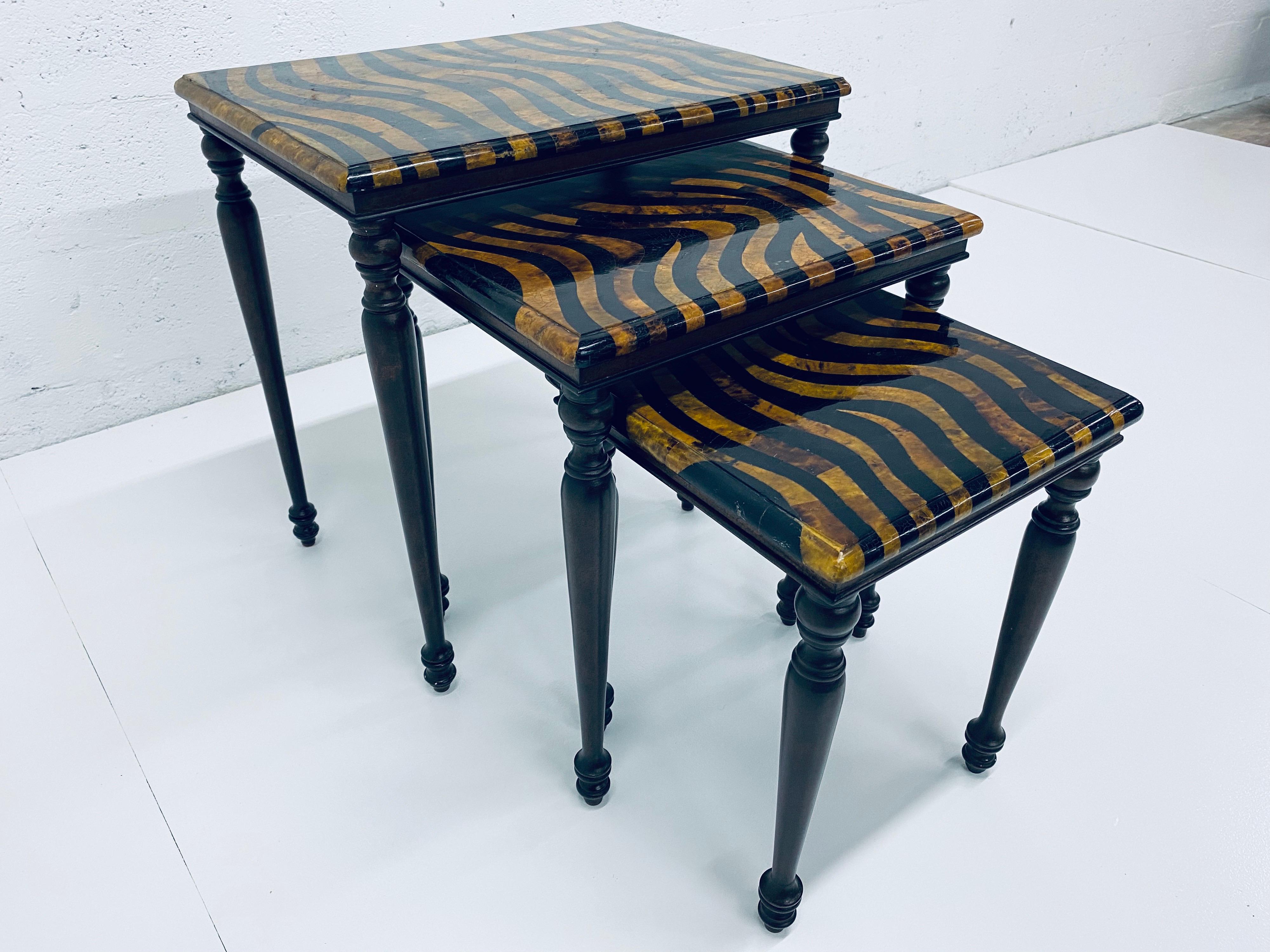 Maitland-Smith Cracked Coconut Shell Nesting Tables In Good Condition In Miami, FL
