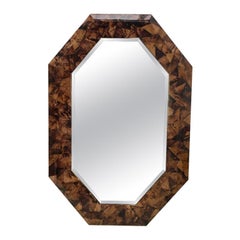 Vintage Maitland-Smith Crackled Pen Shell Veneer Octagonal Bevelled Mirror, 1986