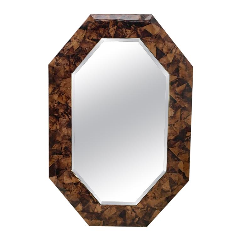 Maitland-Smith Crackled Pen Shell Veneer Octagonal Bevelled Mirror, 1986 For Sale
