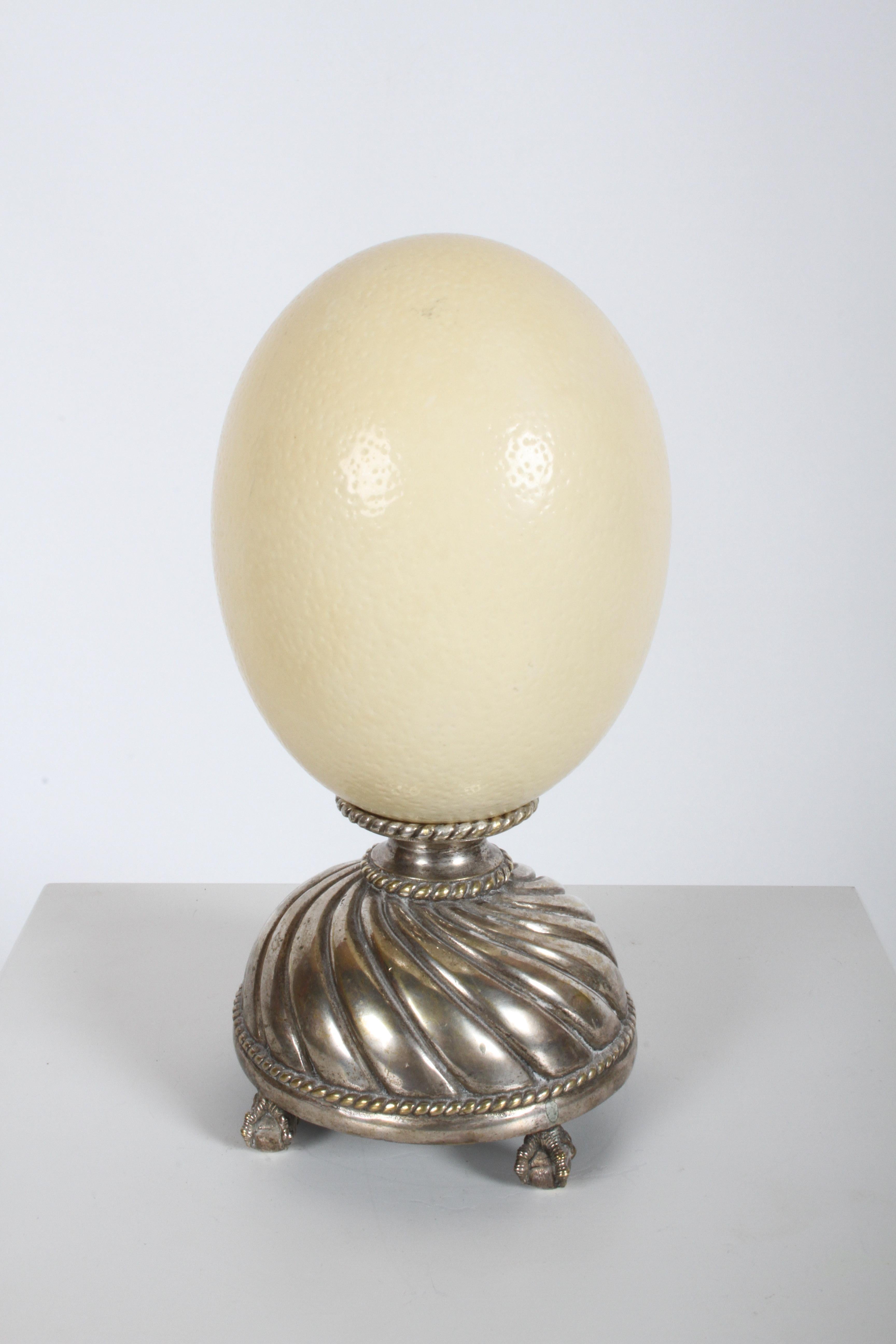 Maitland-Smith Decorative Ostrich Egg on Silverplate Base In Good Condition In St. Louis, MO