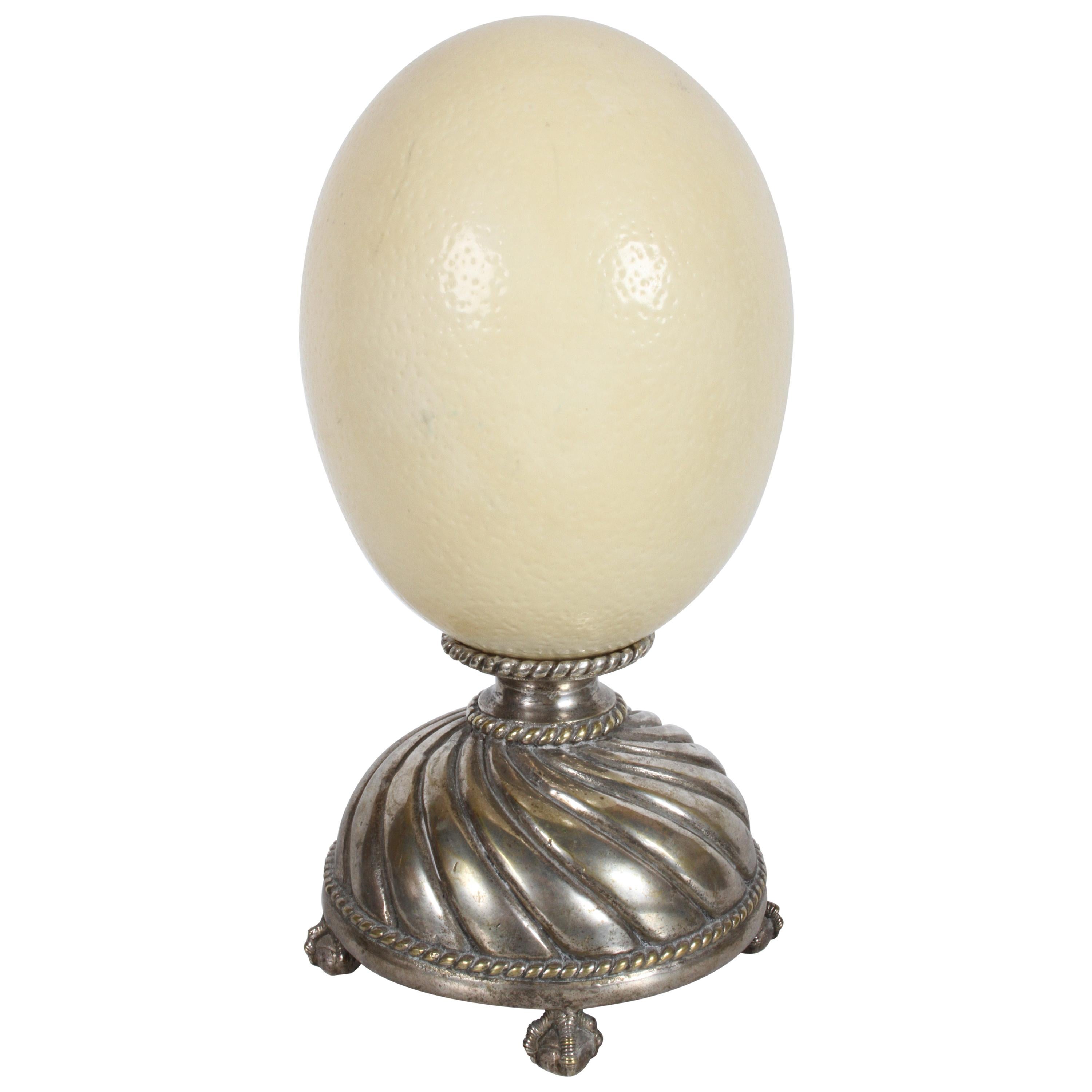 Maitland-Smith Decorative Ostrich Egg on Silverplate Base