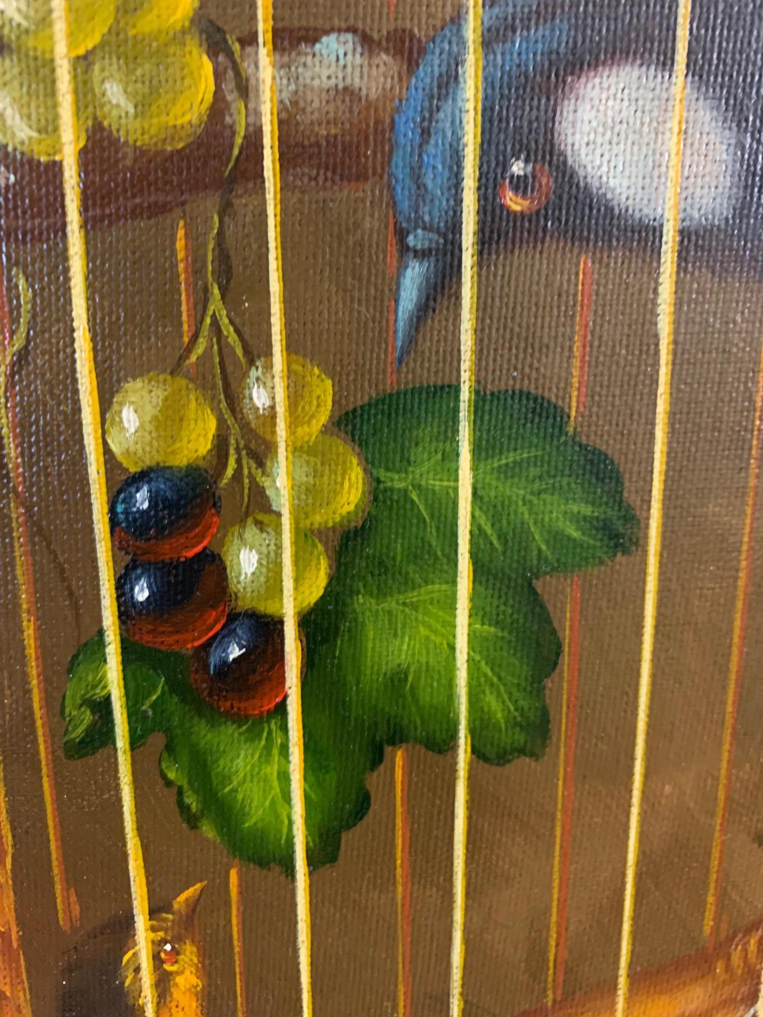 Peinture décorative Maitland Smith représentant des oiseaux dans une cage en vente 7