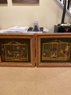 Maitland Smith Decorative Painting of Birds in a Cage