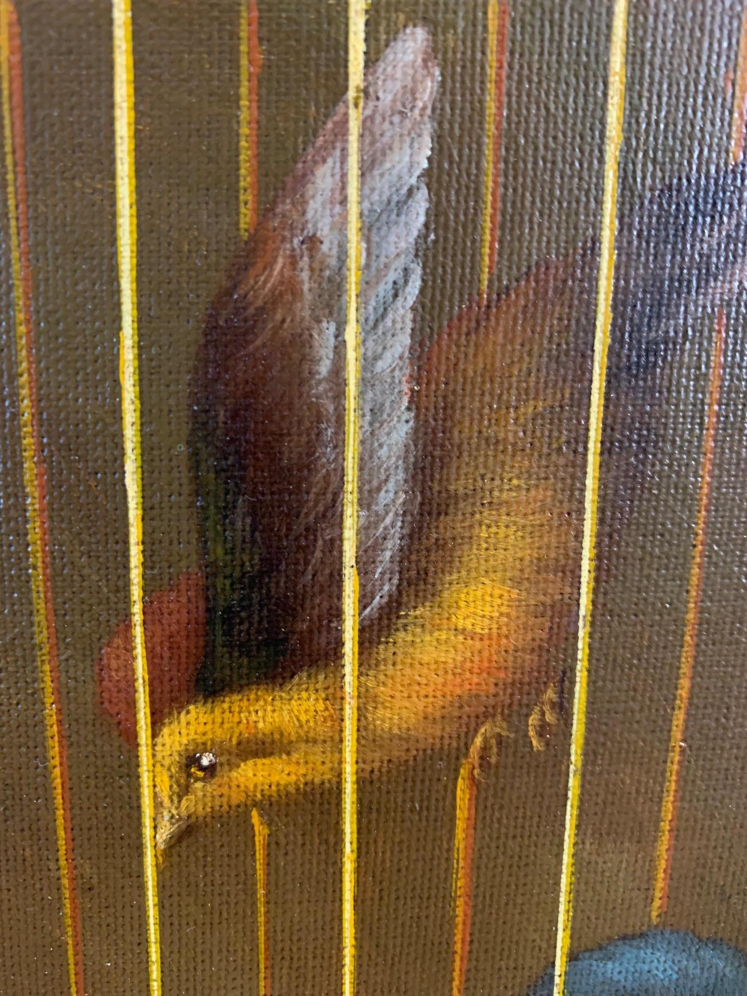 Peinture décorative Maitland Smith représentant des oiseaux dans une cage en vente 1