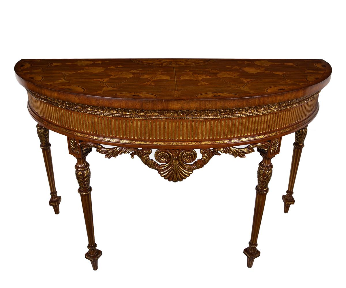 Hepplewhite Maitland Smith Demilune Inlaid Console Table For Sale