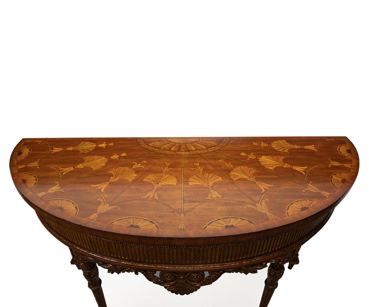 American Maitland Smith Demilune Inlaid Console Table For Sale