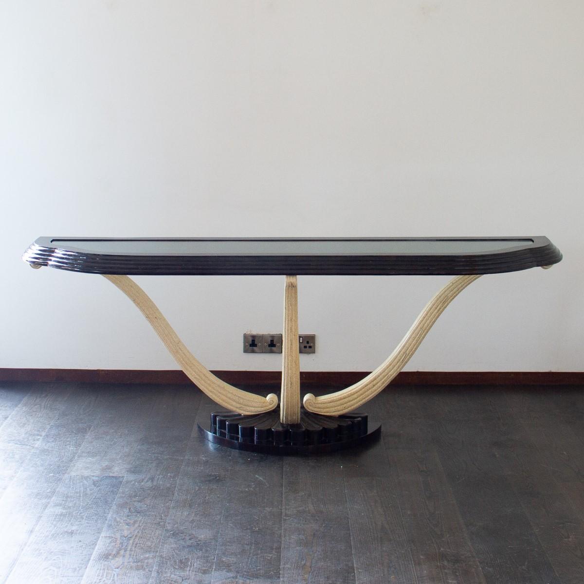 Mid-Century Modern Maitland Smith Designed Console Table in Tortoiseshell Veneer, 1980s