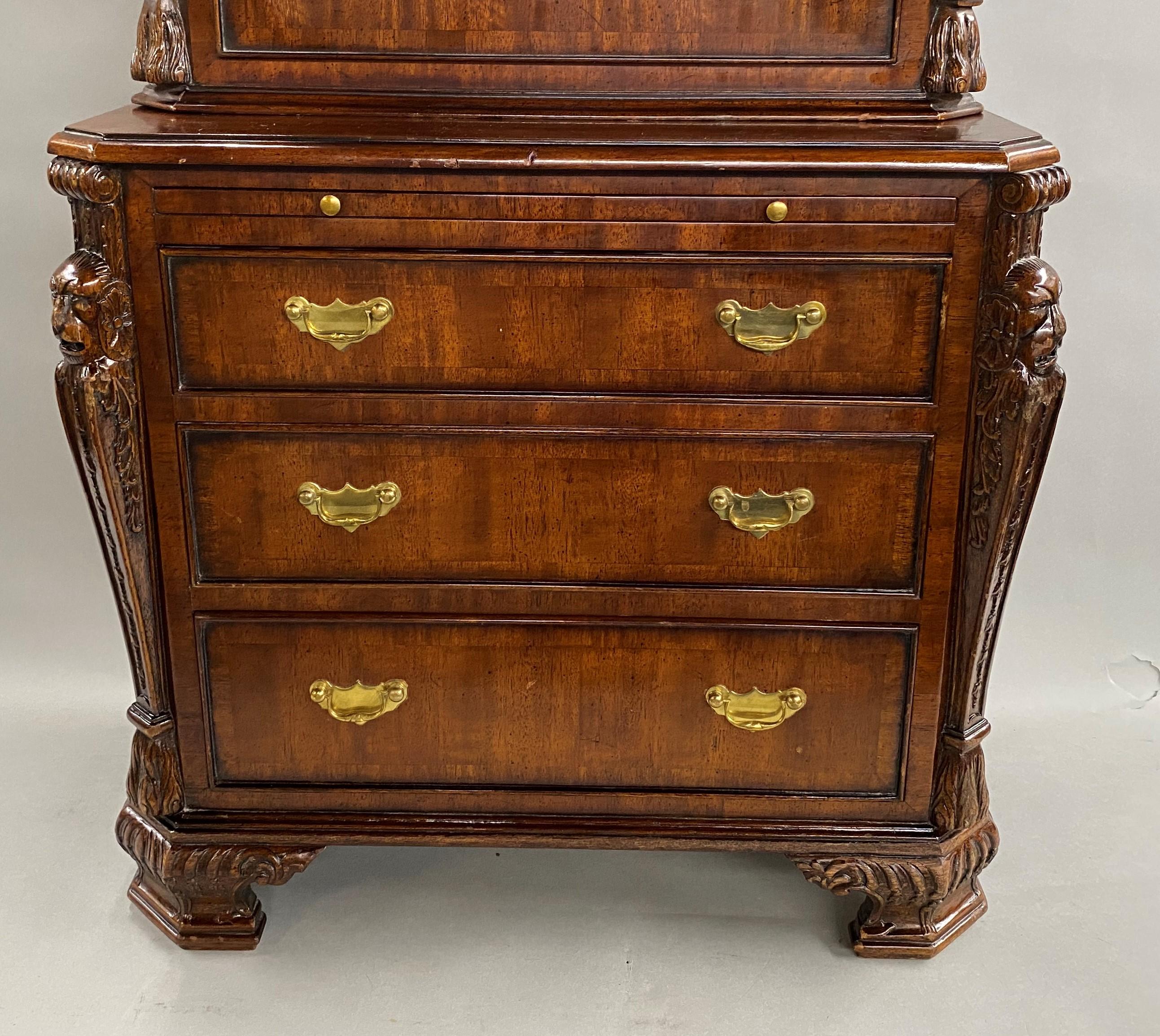 Chippendale Maitland Smith Diminutive Two Part Mahogany Chest on Chest or Jewelry Chest For Sale
