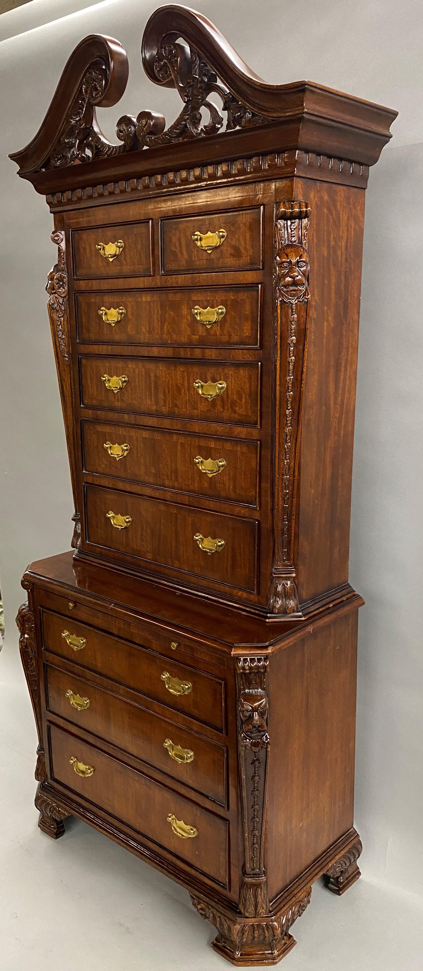 American Maitland Smith Diminutive Two Part Mahogany Chest on Chest or Jewelry Chest For Sale