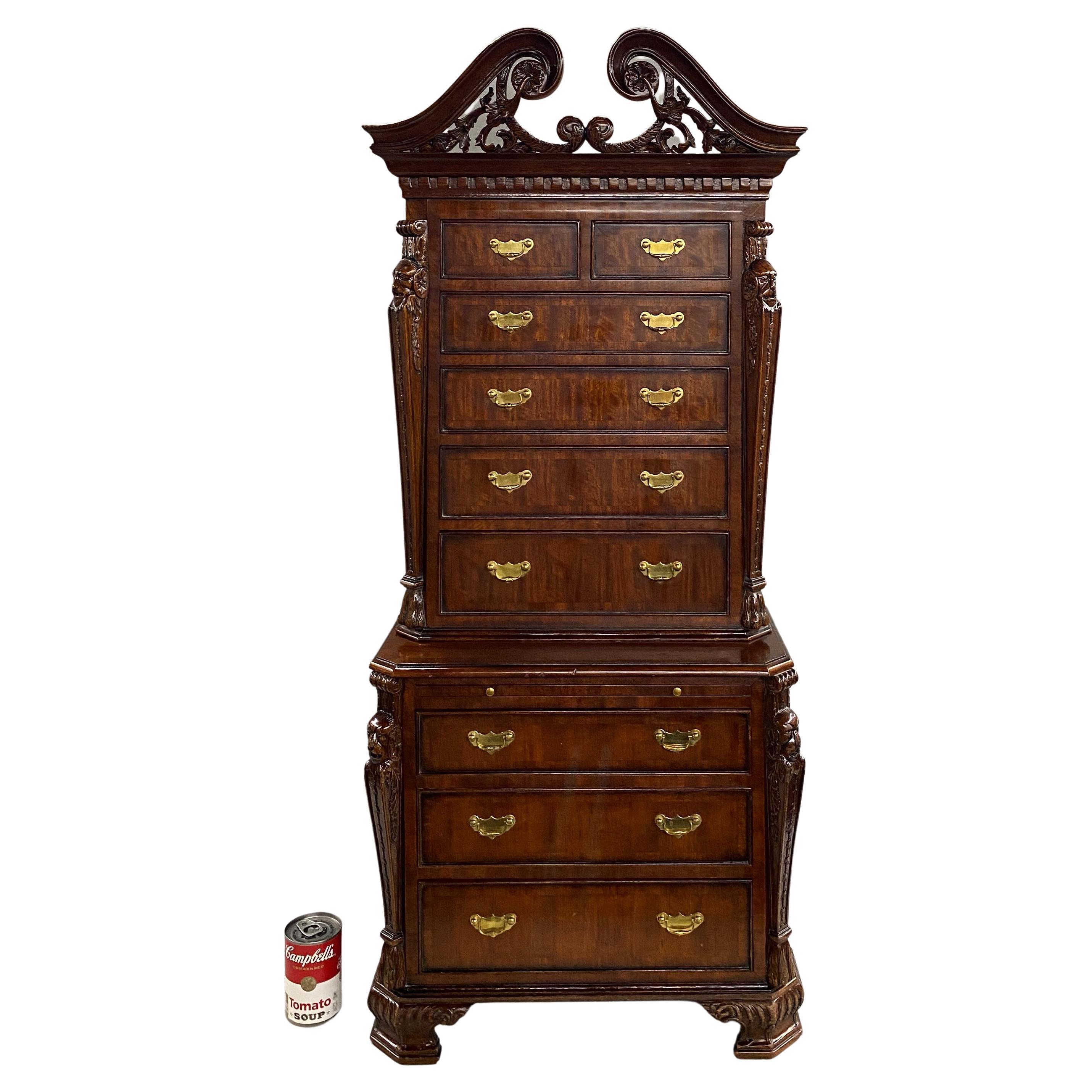 Maitland Smith Diminutive Two Part Mahogany Chest on Chest or Jewelry Chest For Sale