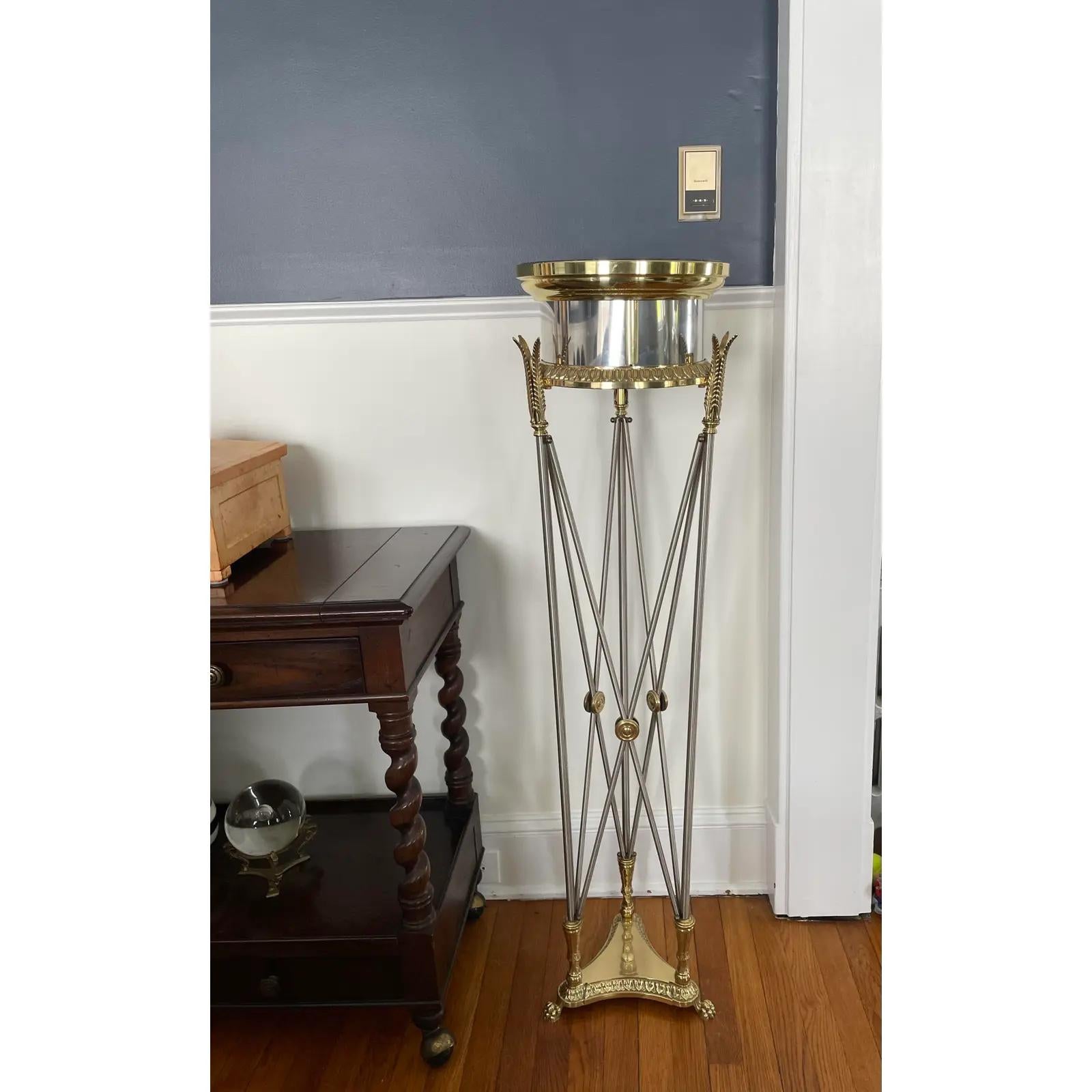 Unknown Maitland Smith Directorie Style Steel and Brass Gueridon Pedestal With Marble To
