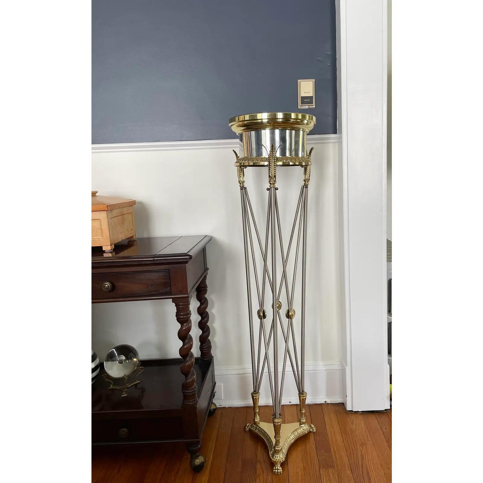 Maitland Smith Directorie Style Steel and Brass Gueridon Pedestal With Marble To In Good Condition In W Allenhurst, NJ