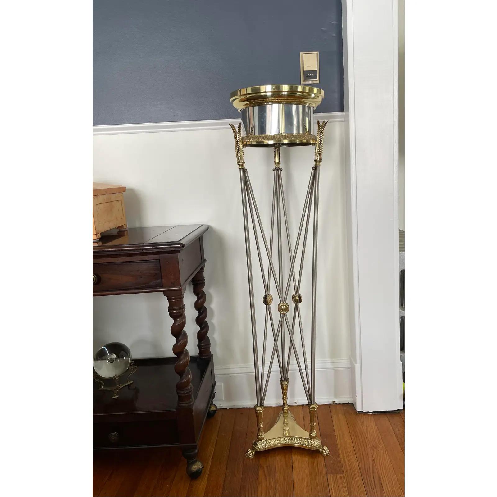 Maitland Smith Directorie Style Steel and Brass Gueridon Pedestal With Marble To 1