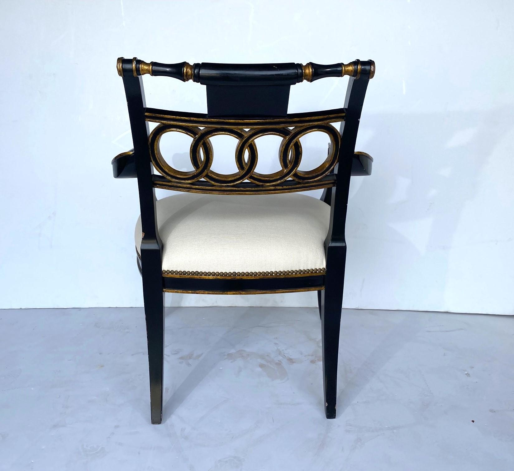 20th Century Maitland Smith Ebonized and Gold Gilt Regency Style Armchair For Sale