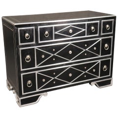 Maitland Smith Ebonized and Silver Leaf French Regency Style Commode Dresser