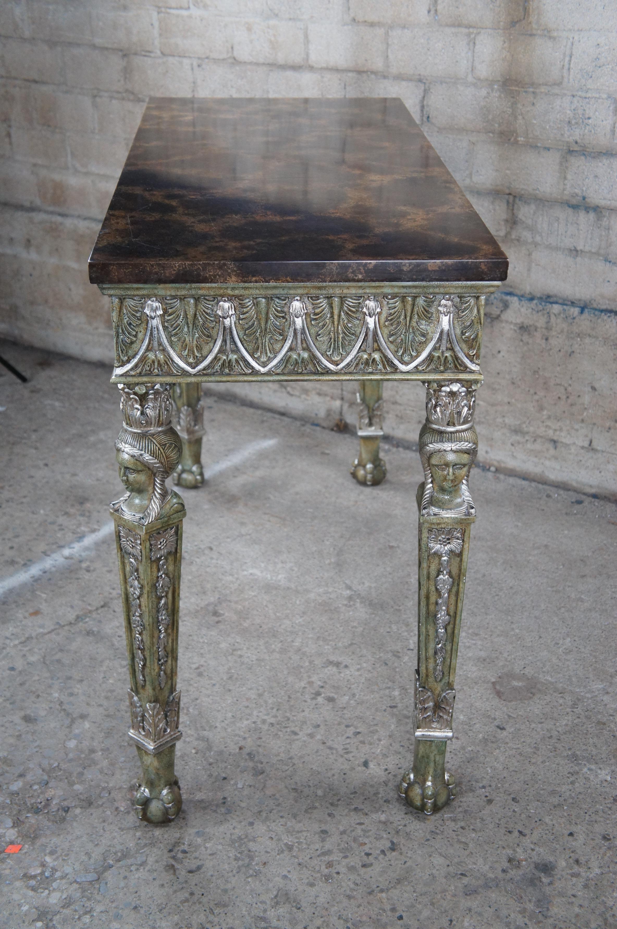 Maitland Smith Egyptian Revival Faux Marble Ball & Claw Sofa Hall Console Table For Sale 5