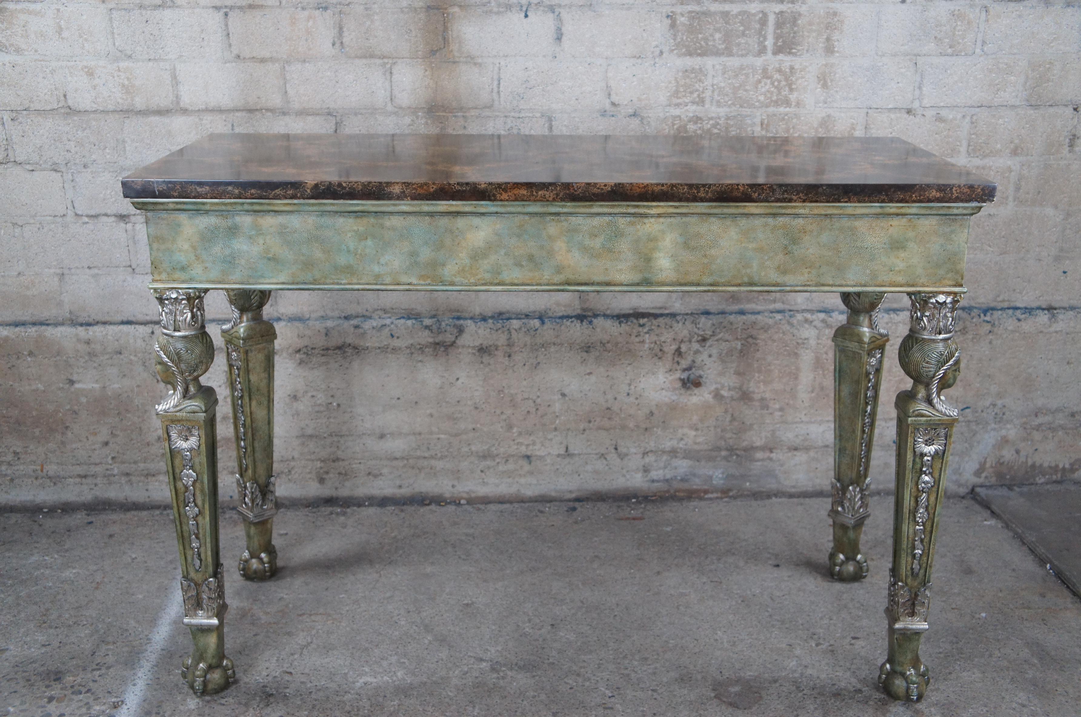 Maitland Smith Egyptian Revival Faux Marble Ball & Claw Sofa Hall Console Table For Sale 6