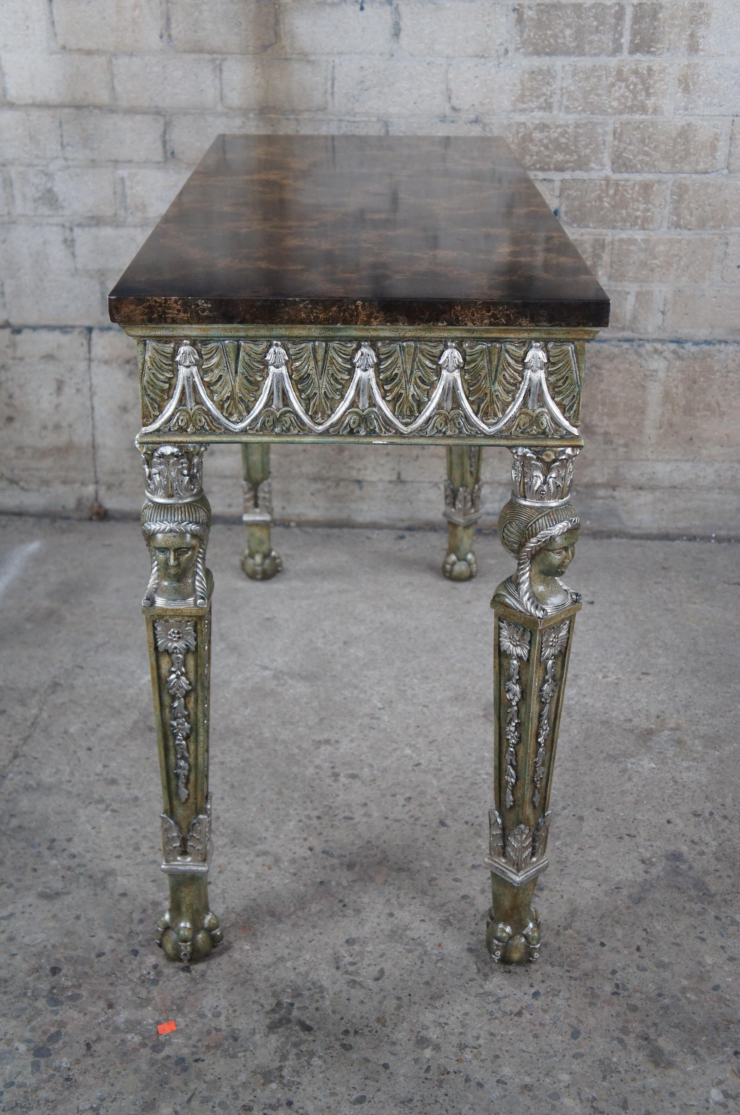 Maitland Smith Egyptian Revival Faux Marble Ball & Claw Sofa Hall Console Table For Sale 7