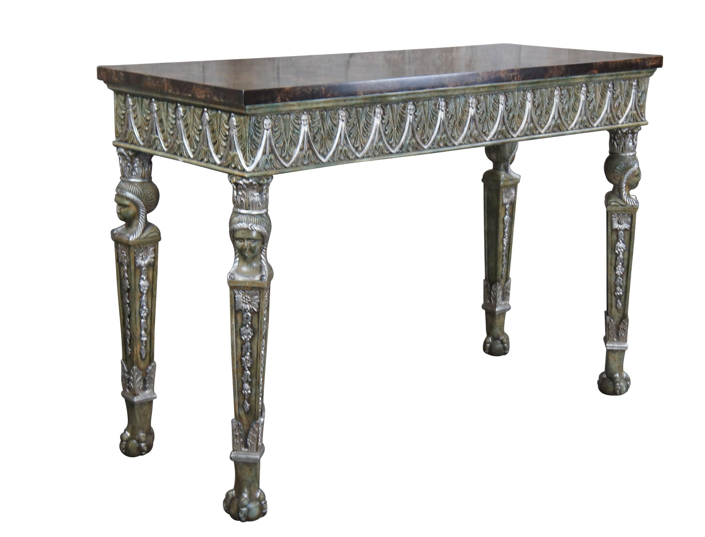 Maitland Smith Egyptian Revival Faux Marble Ball & Claw Sofa Hall Console Table In Good Condition For Sale In Dayton, OH