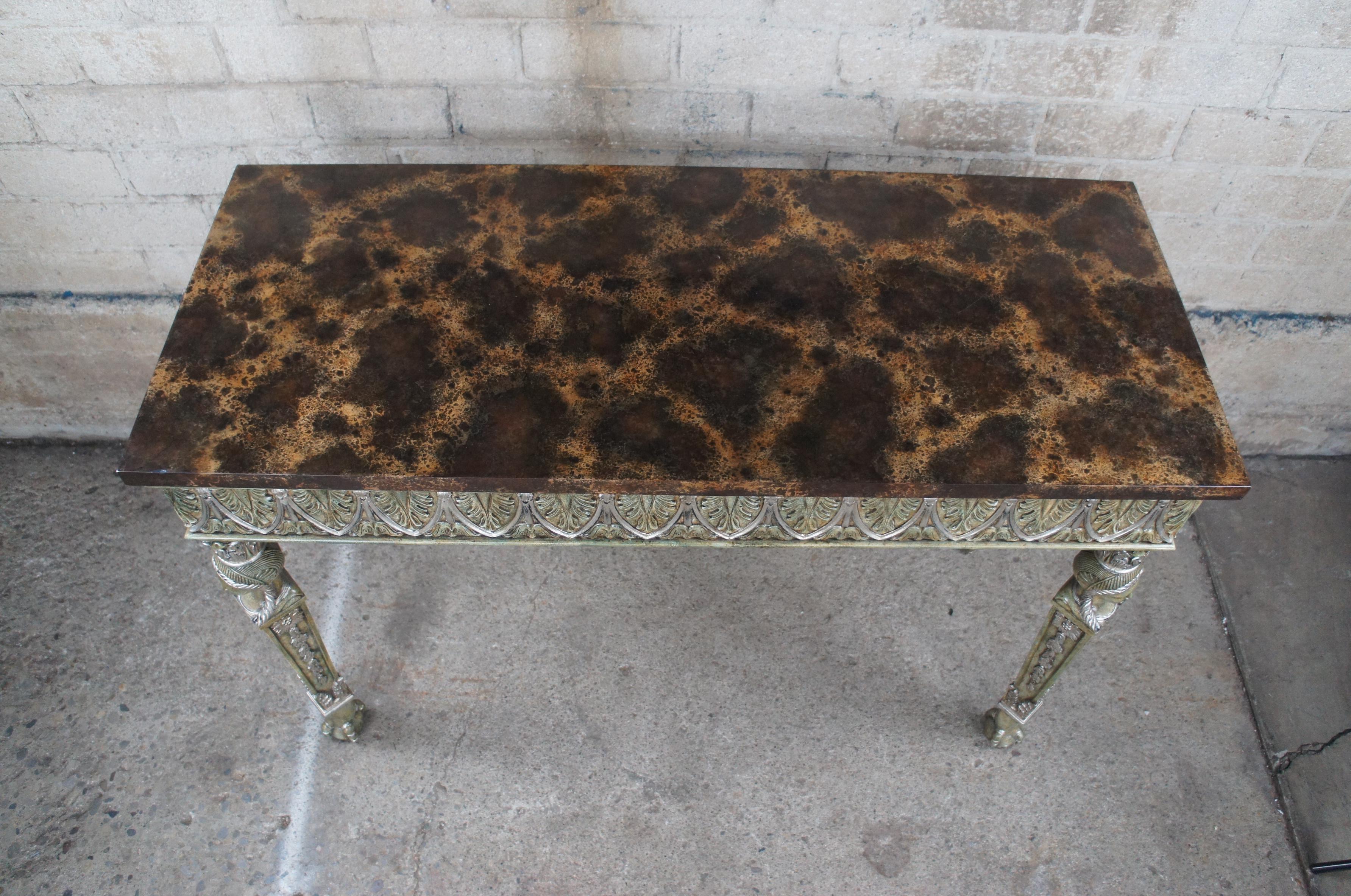 20th Century Maitland Smith Egyptian Revival Faux Marble Ball & Claw Sofa Hall Console Table For Sale