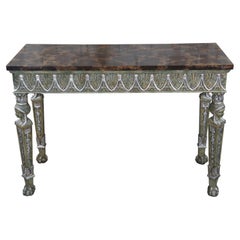 Vintage Maitland Smith Egyptian Revival Faux Marble Ball & Claw Sofa Hall Console Table