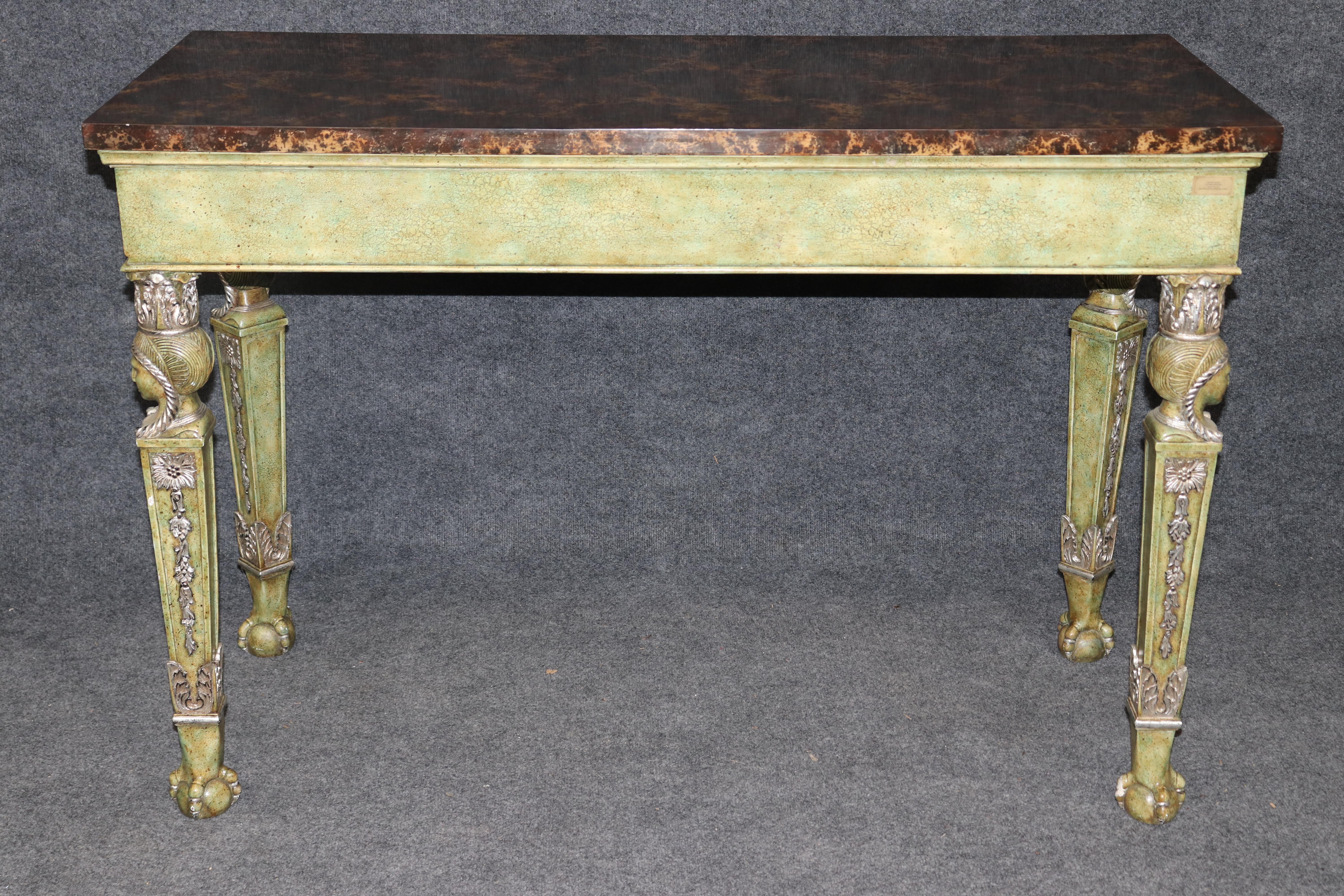 Maitland Smith Egyptian Revival Style Faux Tortoise Shell Painted Console Table For Sale 8