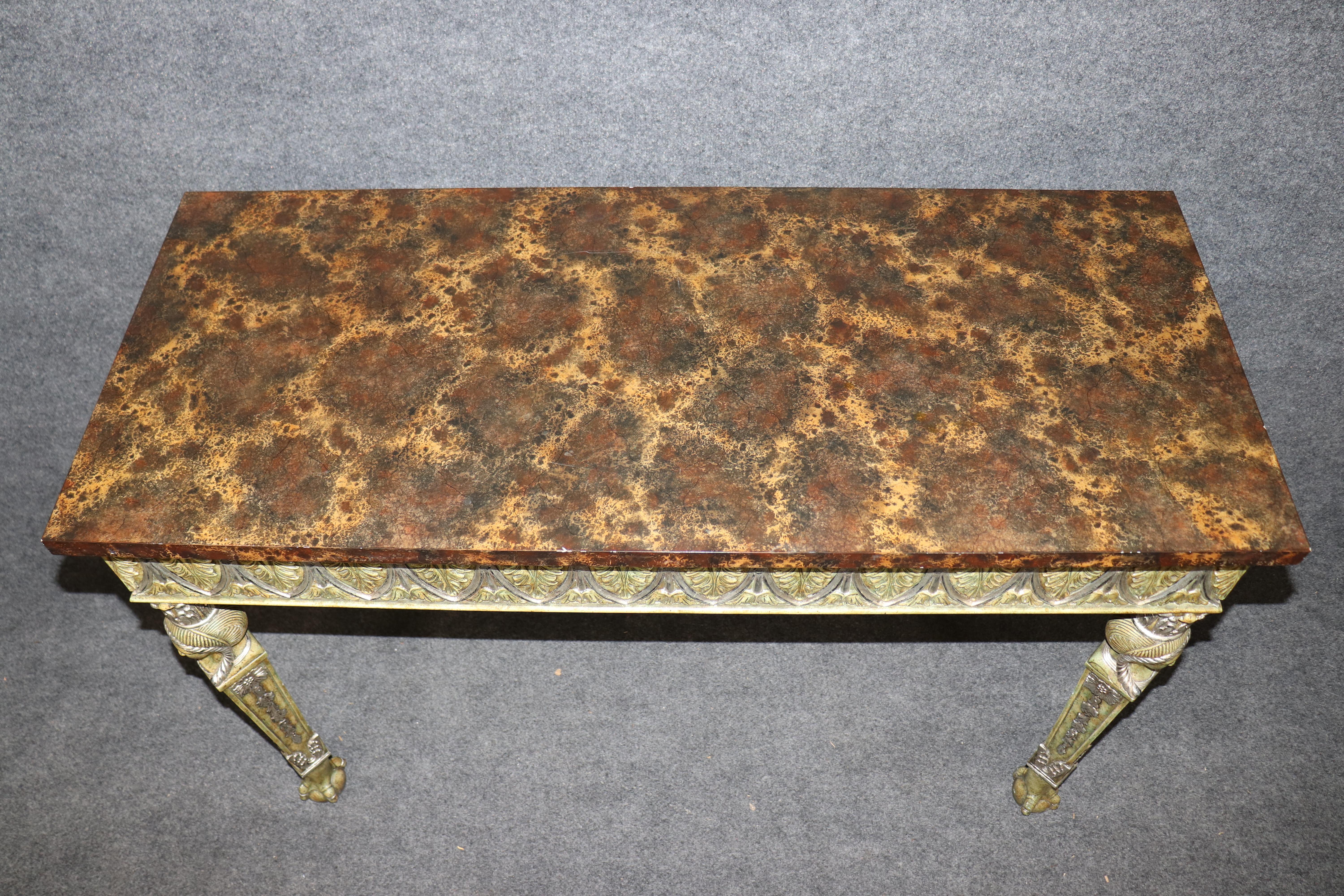 Philippine Maitland Smith Egyptian Revival Style Faux Tortoise Shell Painted Console Table For Sale