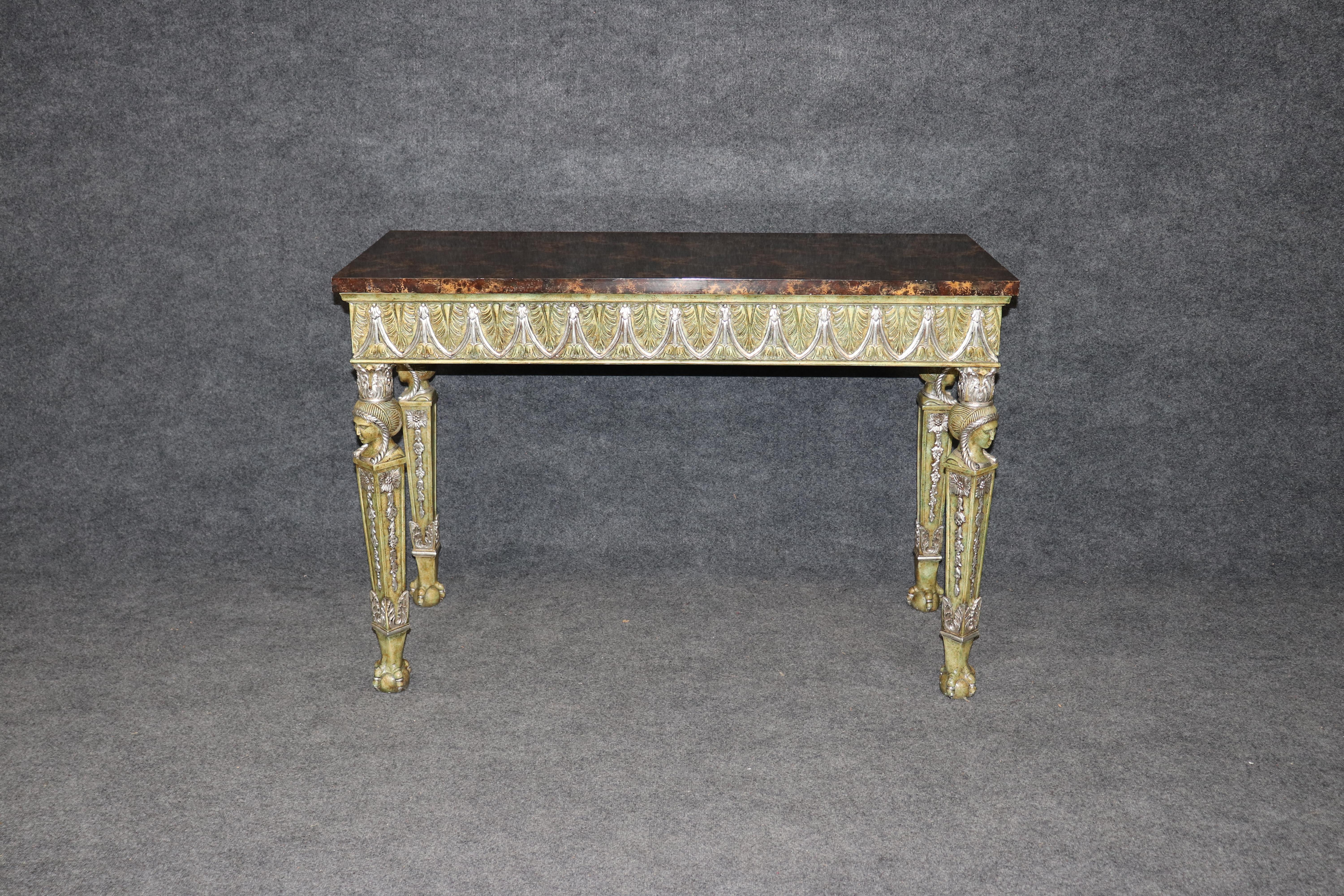 Maitland Smith Egyptian Revival Style Faux Tortoise Shell Painted Console Table In Good Condition For Sale In Swedesboro, NJ