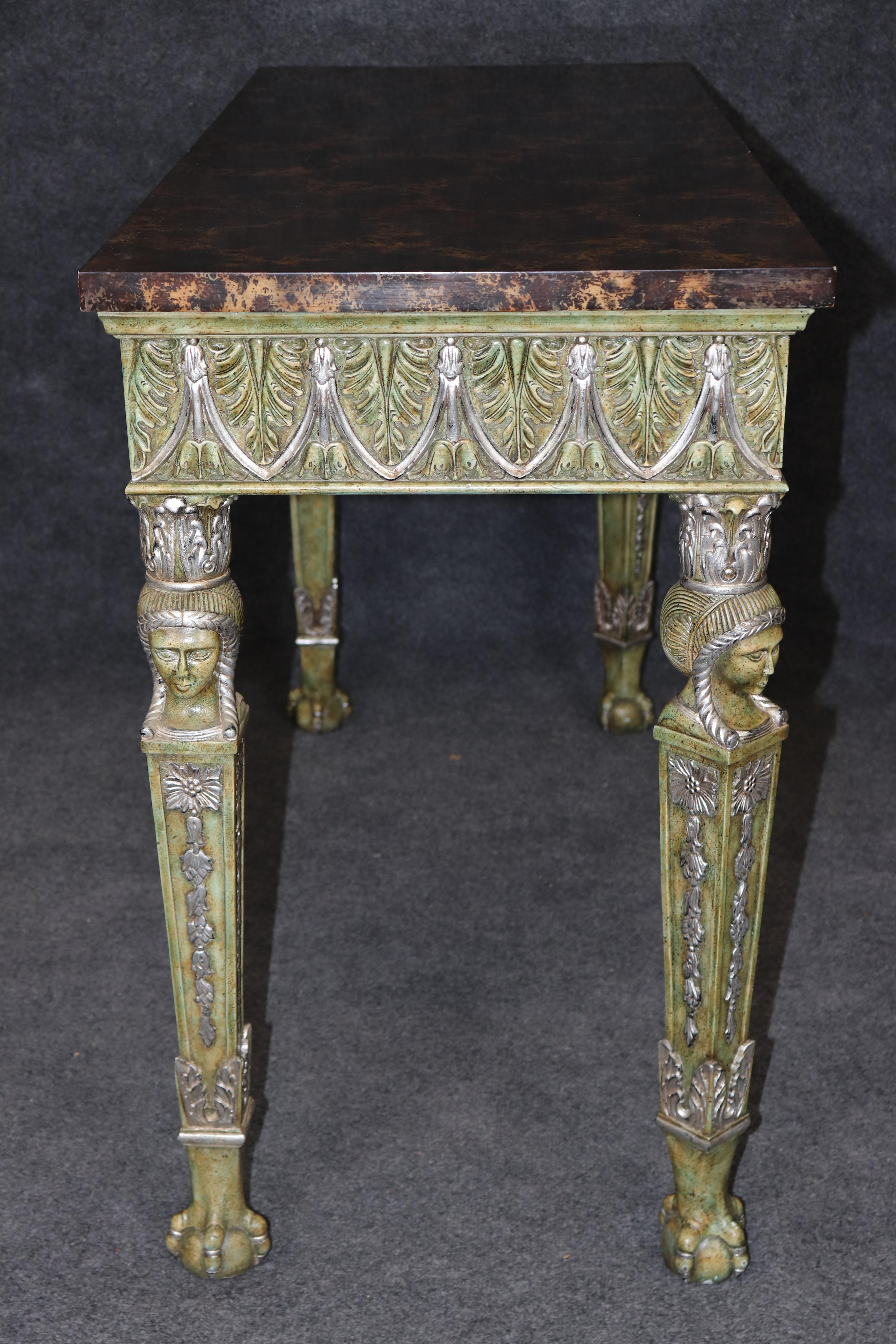 Contemporary Maitland Smith Egyptian Revival Style Faux Tortoise Shell Painted Console Table For Sale