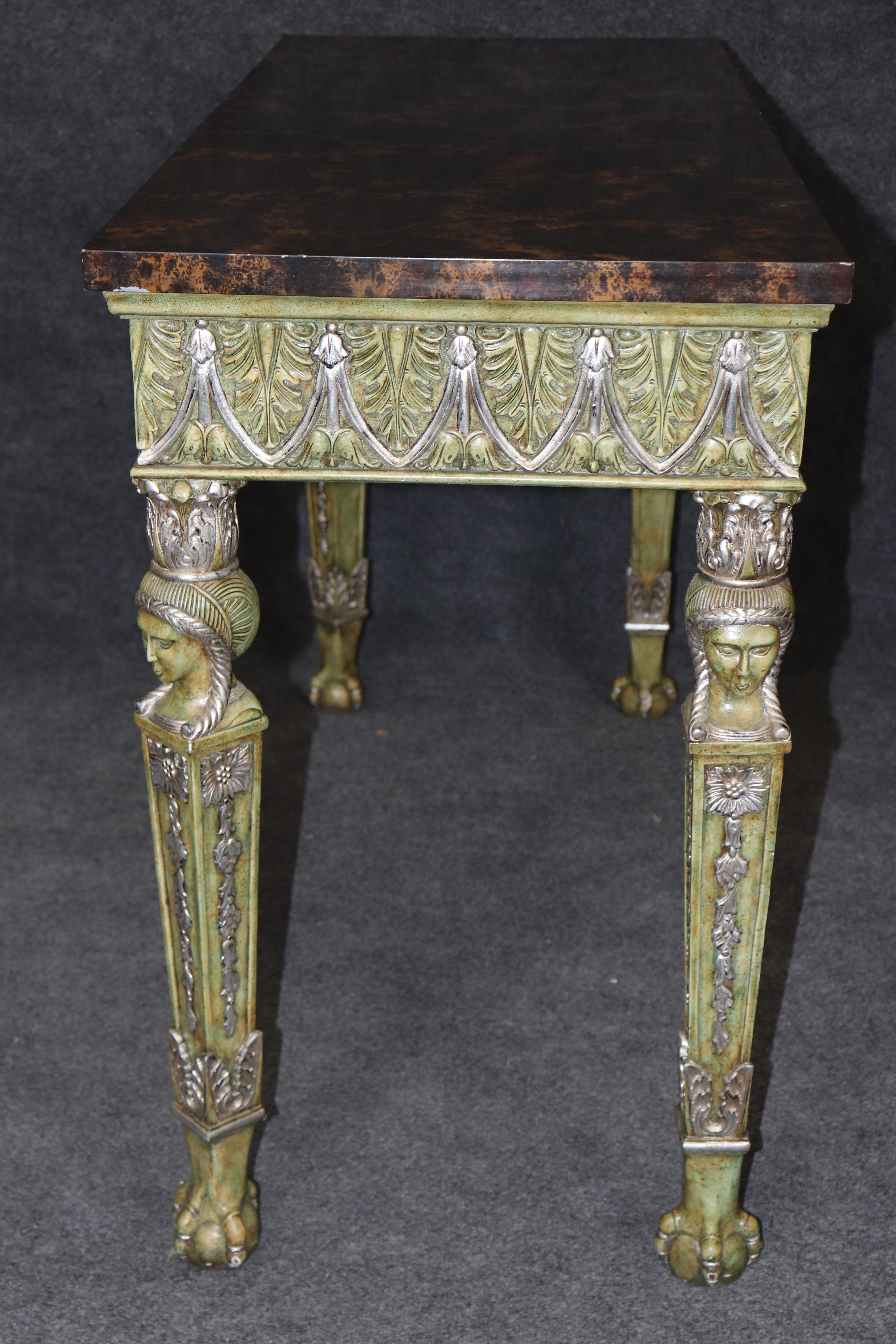Walnut Maitland Smith Egyptian Revival Style Faux Tortoise Shell Painted Console Table For Sale
