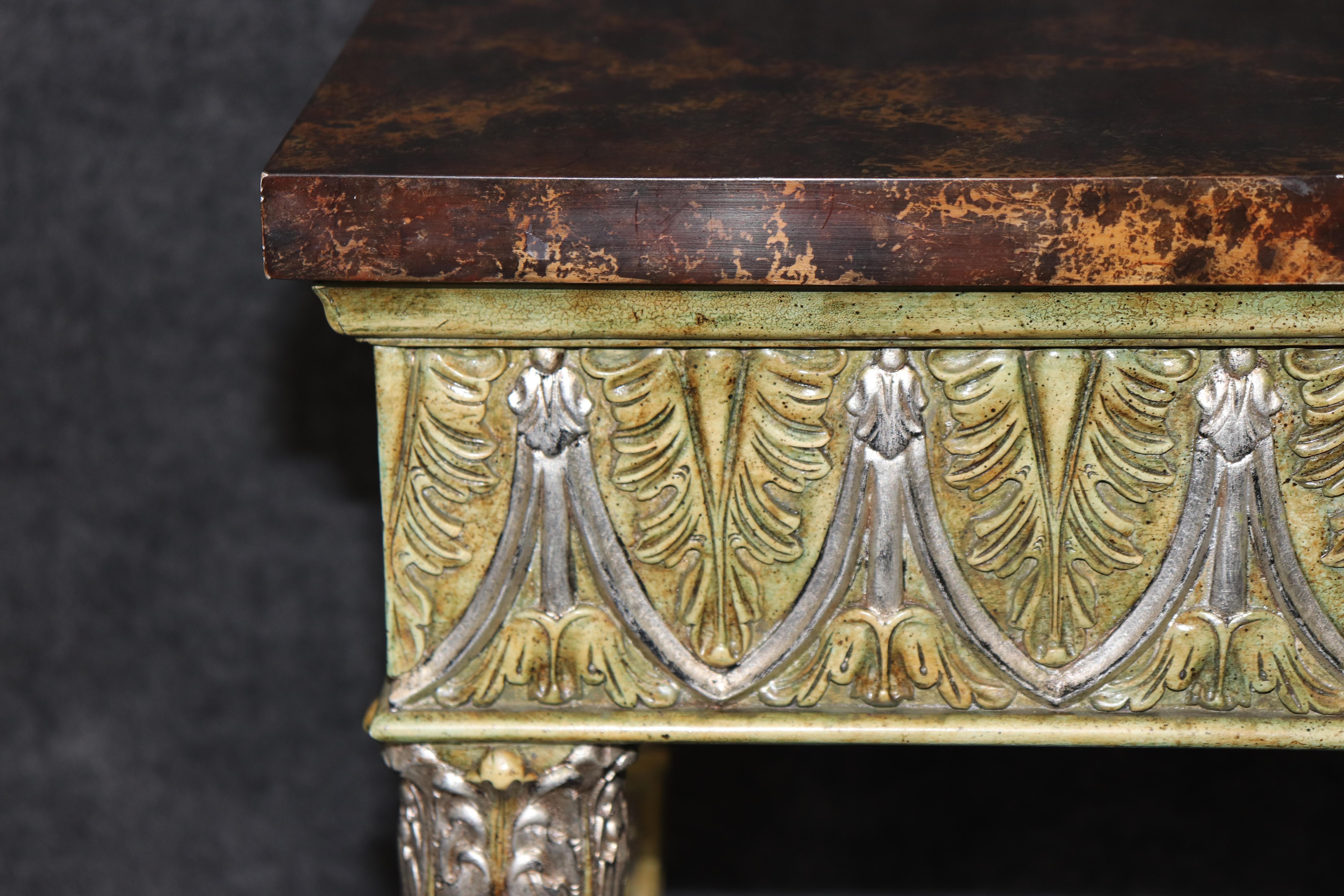 Maitland Smith Egyptian Revival Style Faux Tortoise Shell Painted Console Table For Sale 2