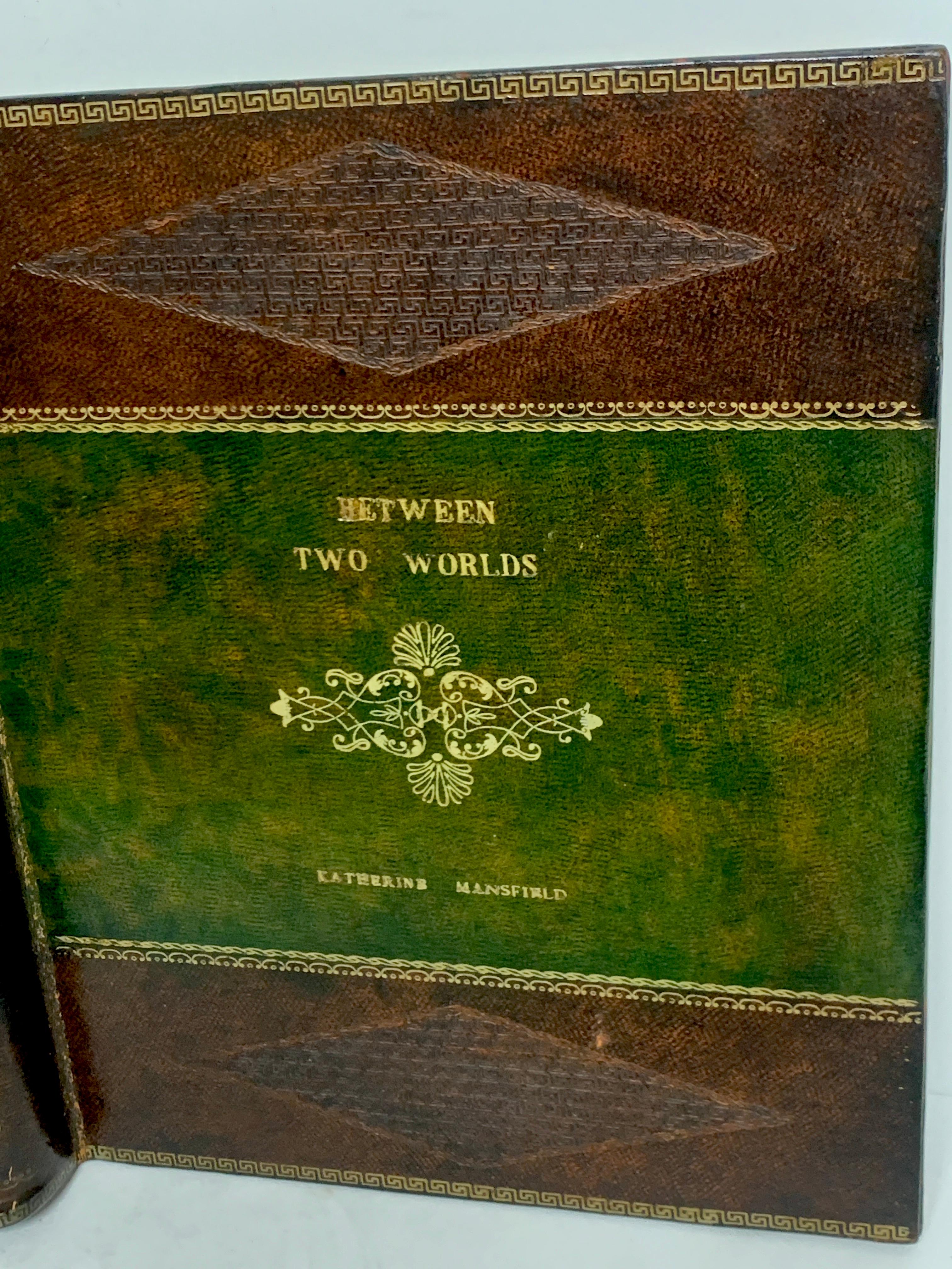 Maitland Smith Embossed Leather Book Motif Double Photograph Frame 3