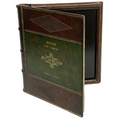 Vintage Maitland Smith Embossed Leather Book Motif Double Photograph Frame