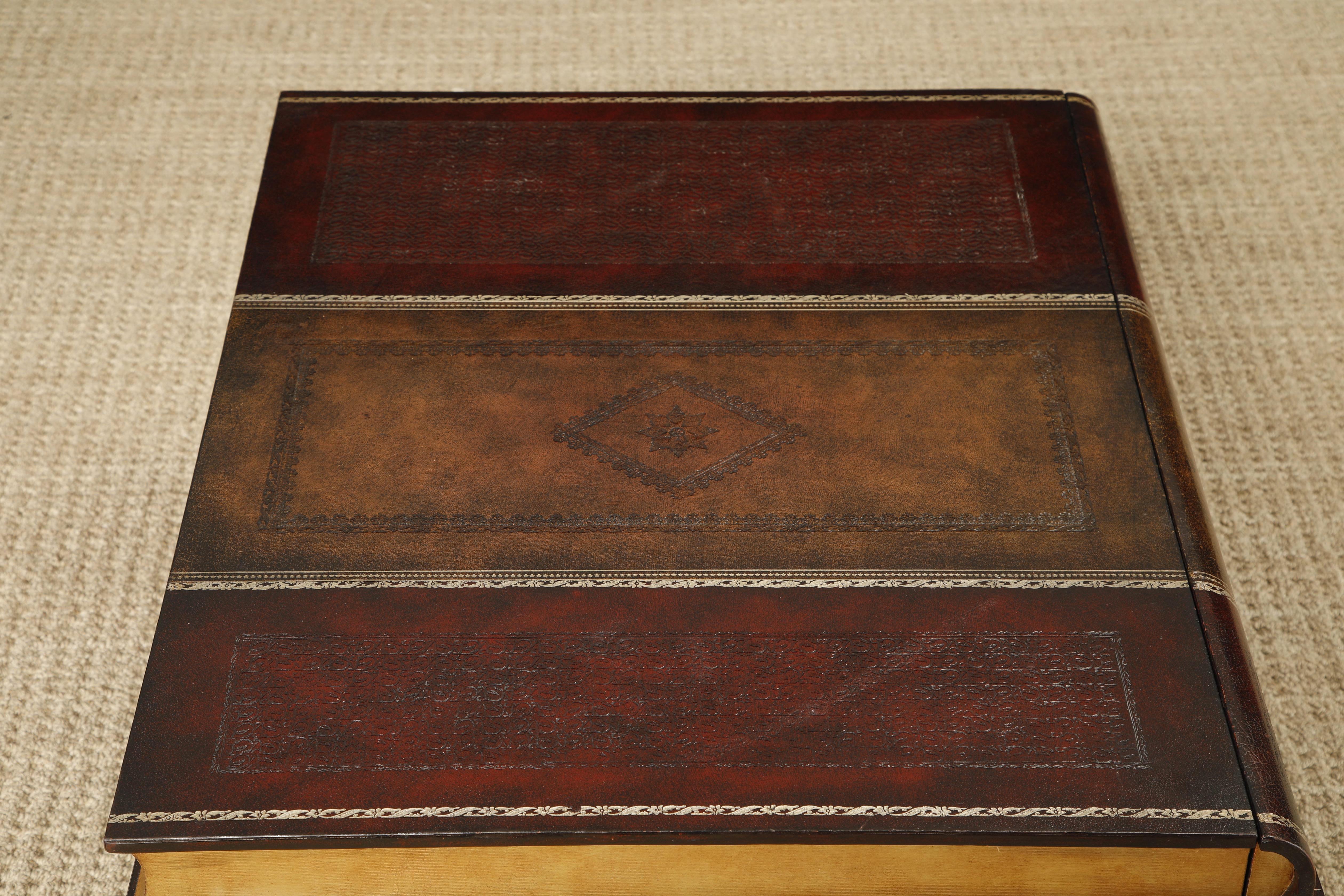 Maitland Smith Embossed Leather Stacked Books Trompe-l'œil Coffee Table, Signed For Sale 5