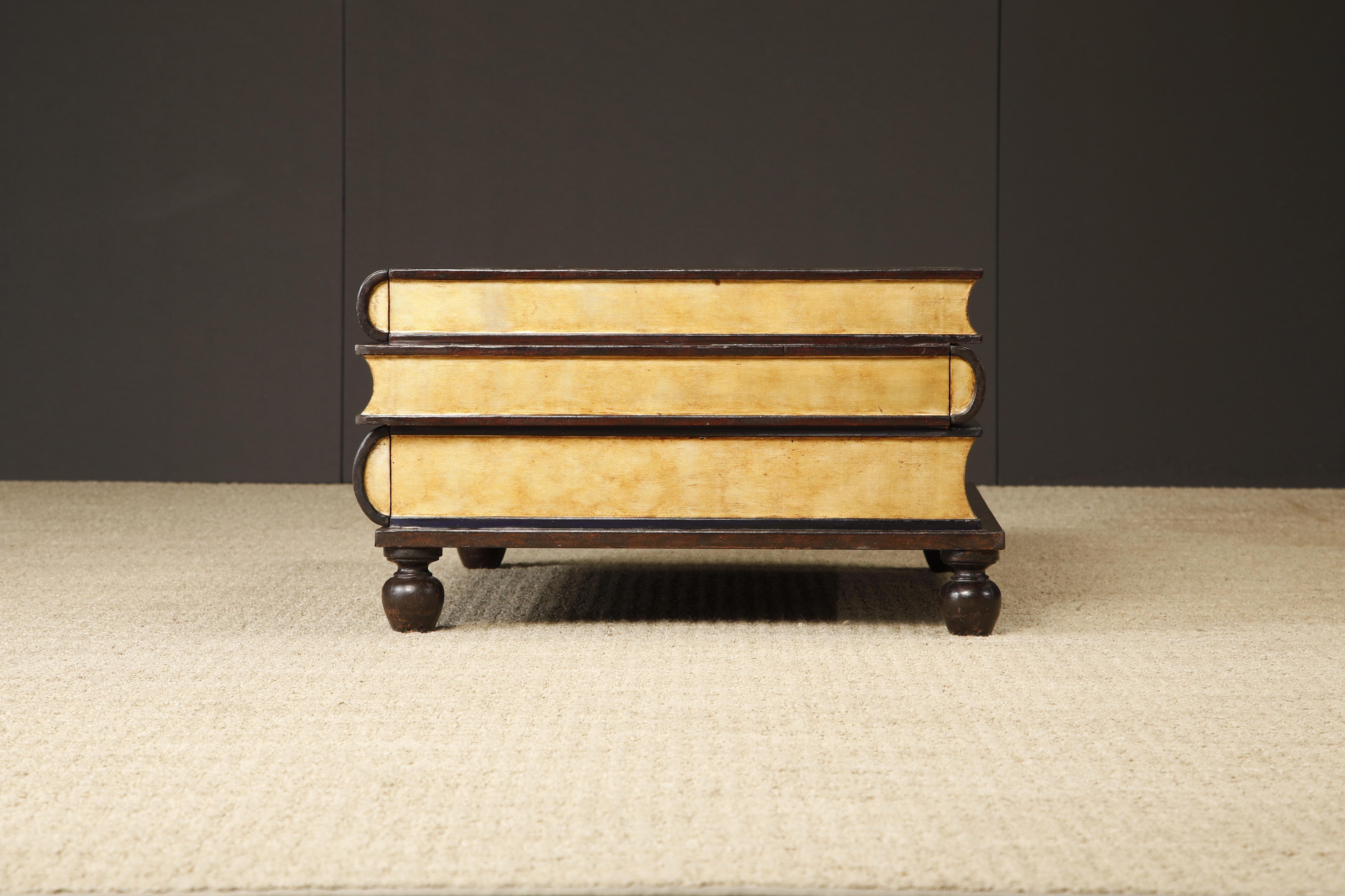 Maitland Smith Embossed Leather Stacked Books Trompe-l'œil Coffee Table, Signed For Sale 6