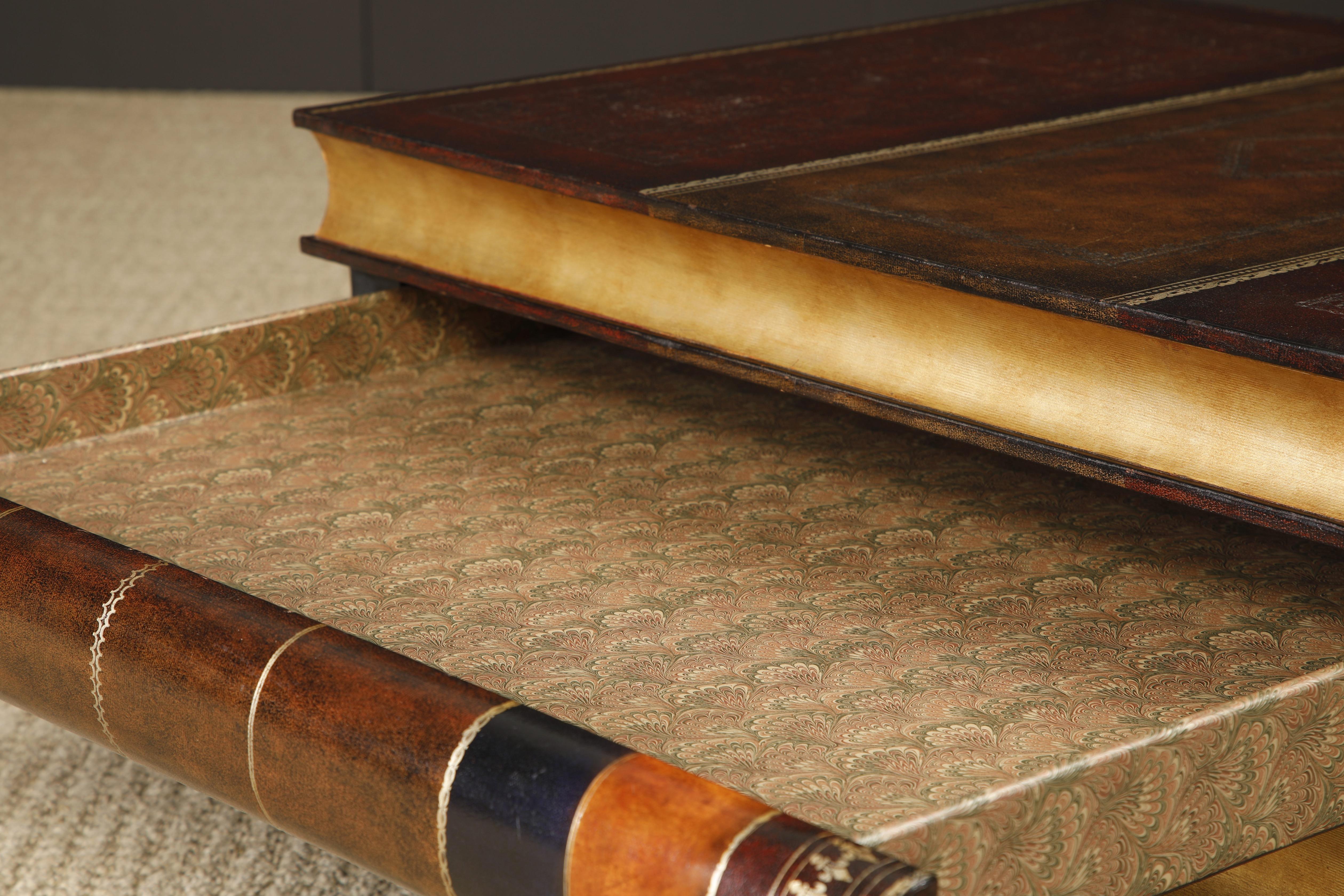 Maitland Smith Embossed Leather Stacked Books Trompe-l'œil Coffee Table, Signed For Sale 8