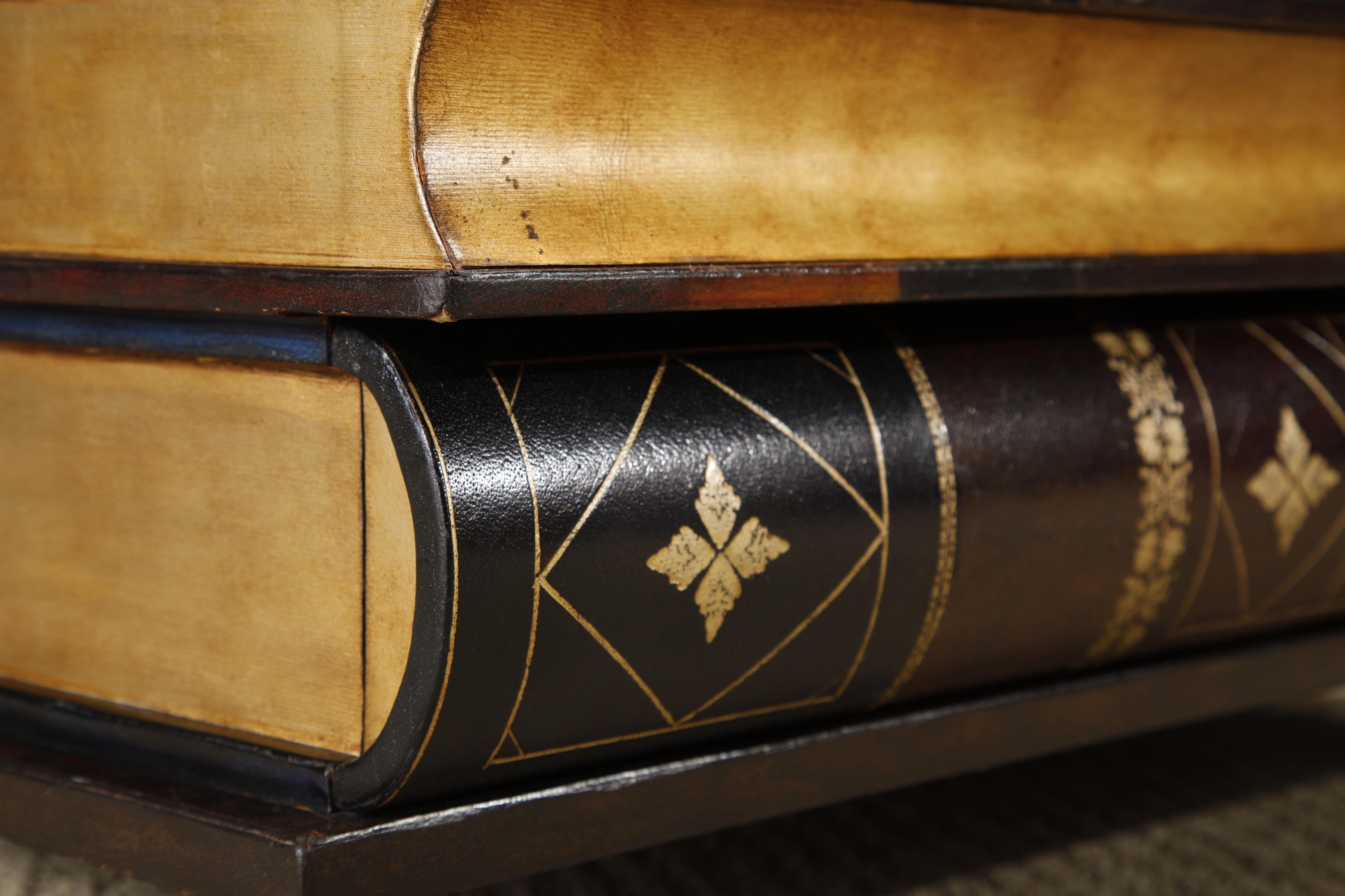 Maitland Smith Embossed Leather Stacked Books Trompe-l'œil Coffee Table, Signed For Sale 9
