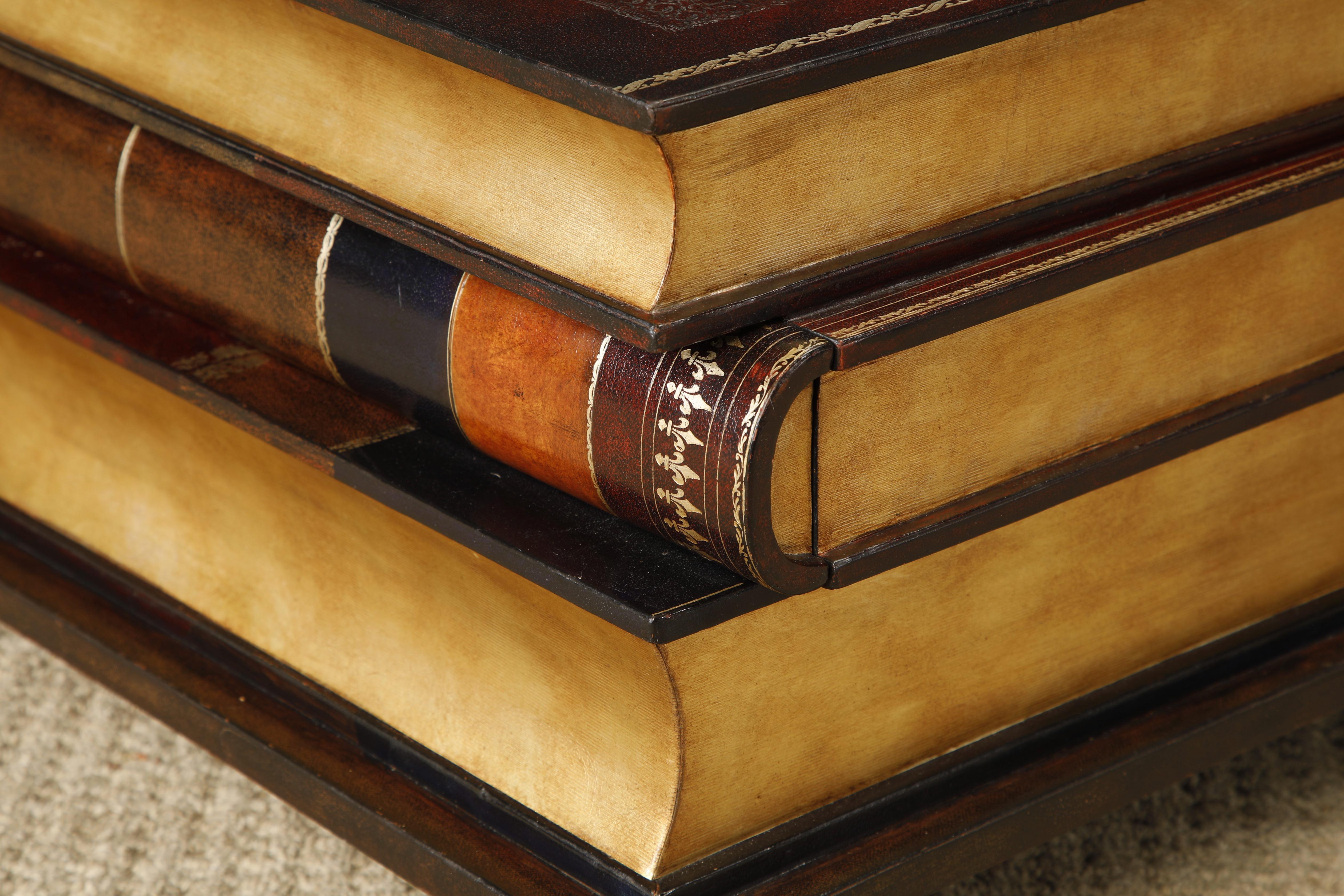 Maitland Smith Embossed Leather Stacked Books Trompe-l'œil Coffee Table, Signed For Sale 10