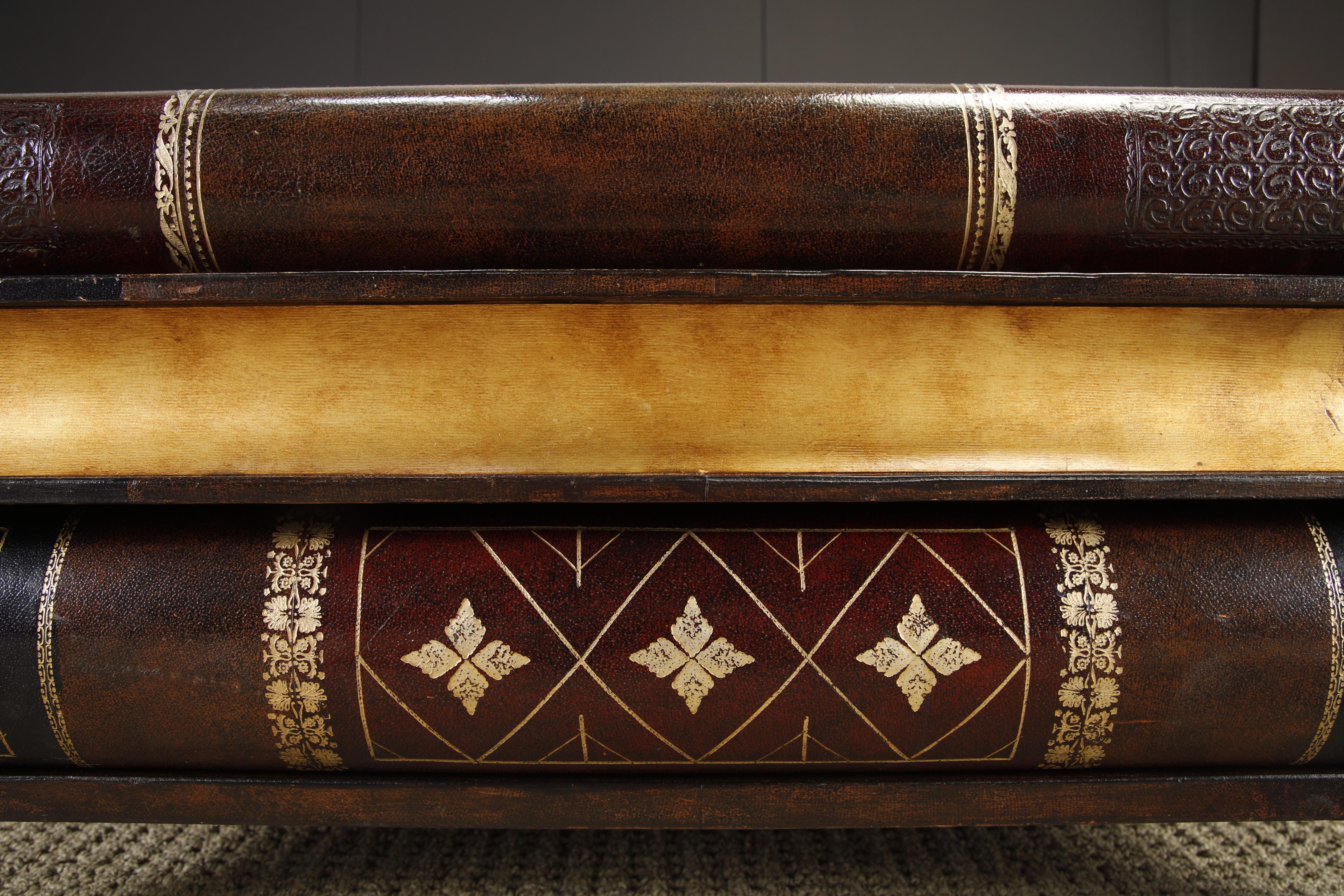 Maitland Smith Embossed Leather Stacked Books Trompe-l'œil Coffee Table, Signed For Sale 13